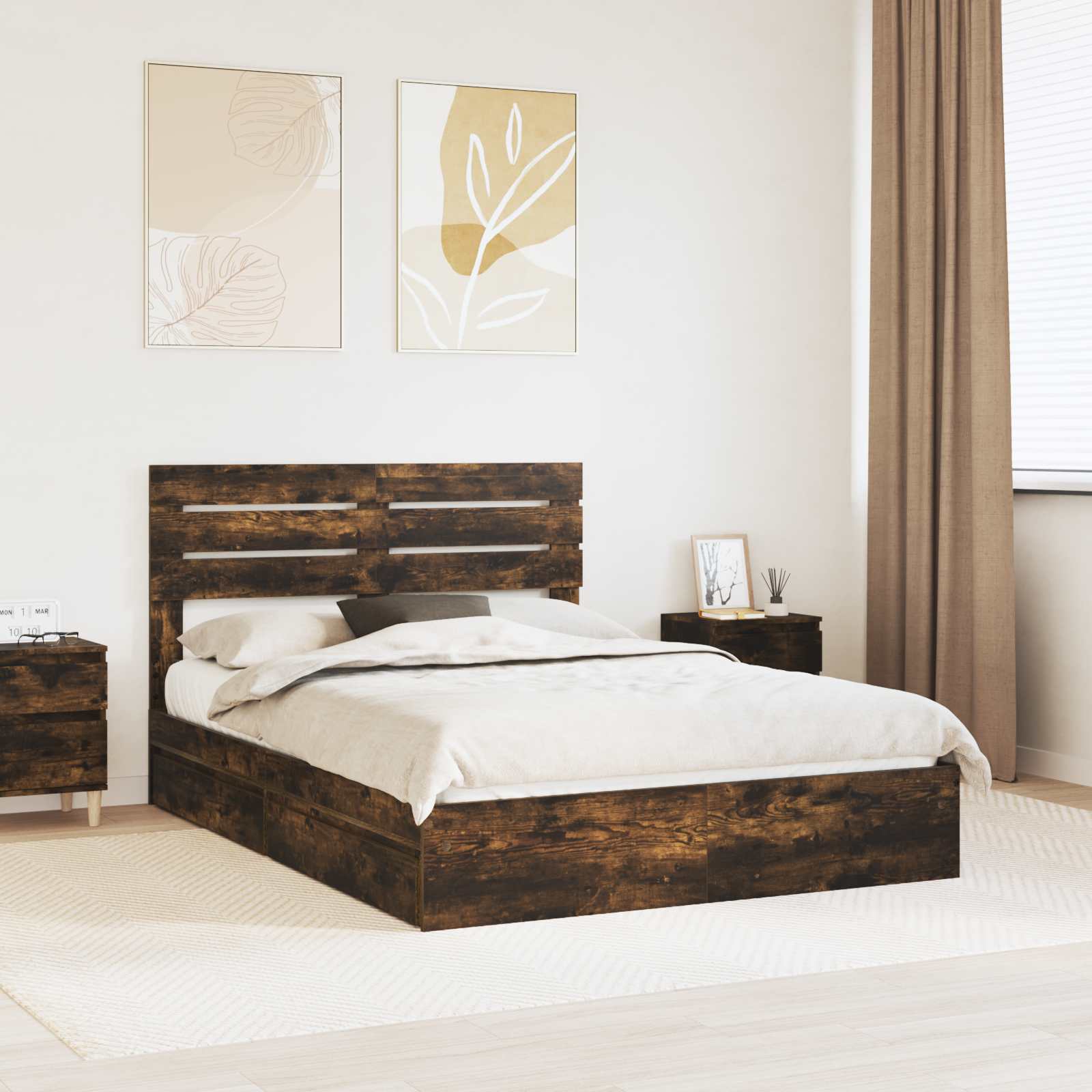 vidaXL Bedframe met lade met hoofdeinde Wit 200 x 200 cm Bewerkt hout
