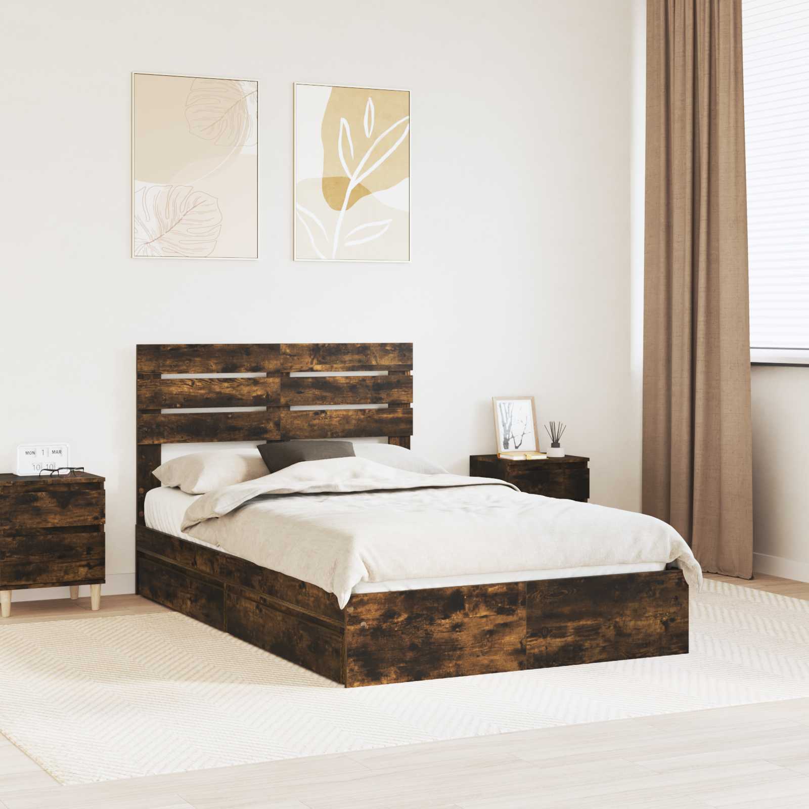 vidaXL Bedframe met lade met hoofdeinde Wit 200 x 200 cm Bewerkt hout