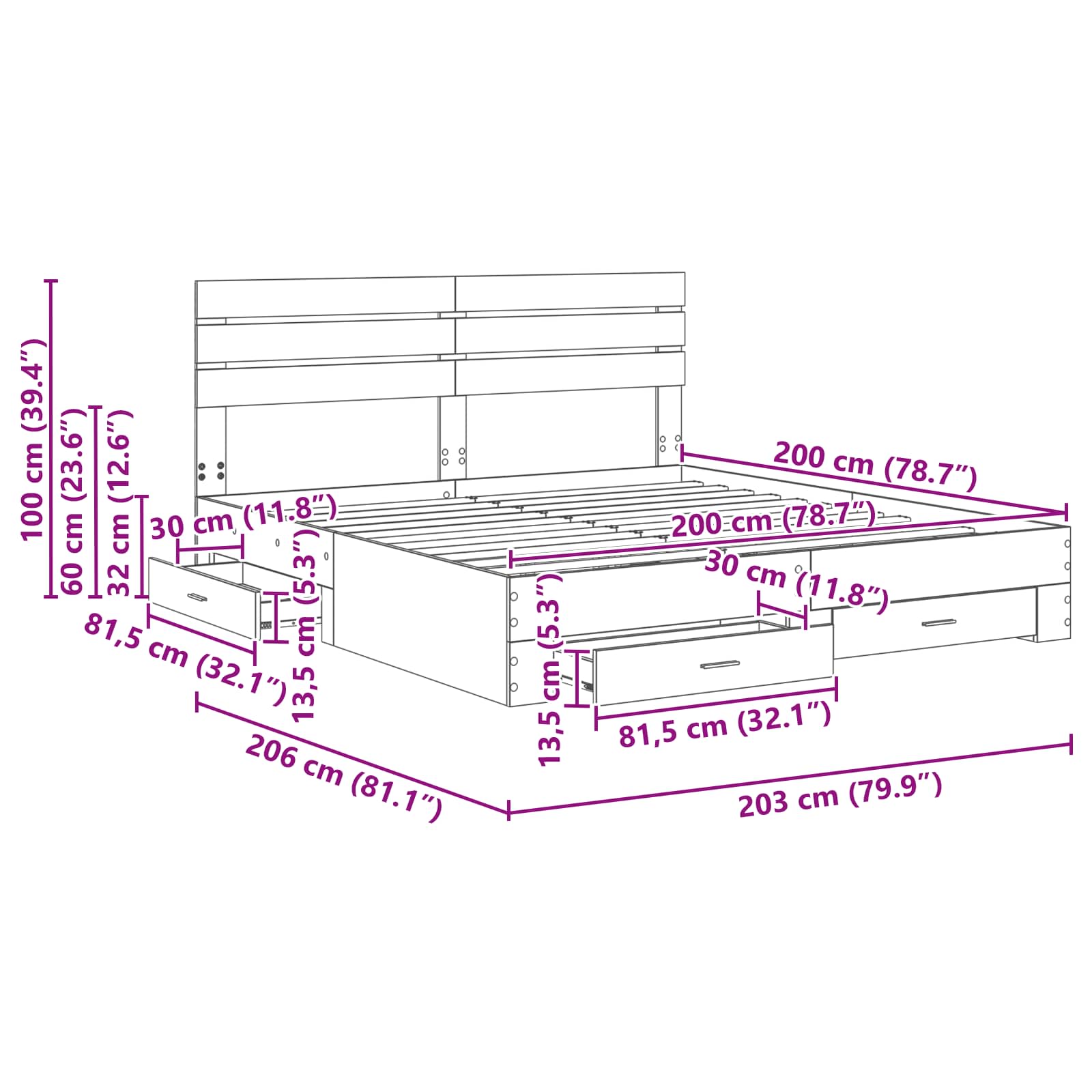 vidaXL Bedframe met lade Wit en Zilver 75 x 190 cm Bewerkt hout