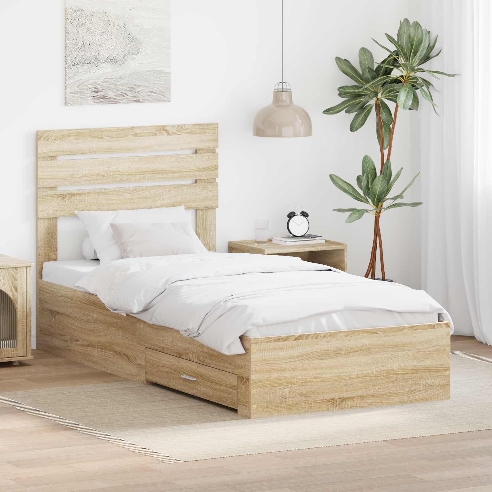 vidaXL Bedframe met lade Wit en Zilver 75 x 190 cm Bewerkt hout