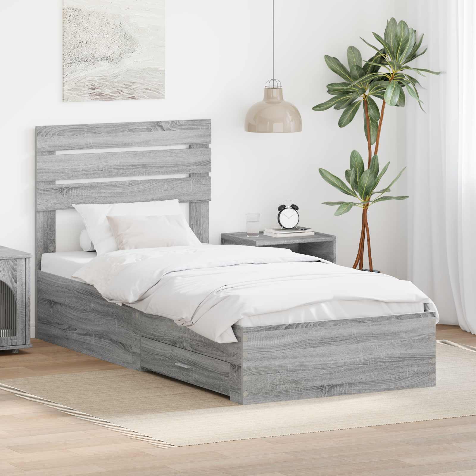 vidaXL Bedframe met lade Wit en Zilver 75 x 190 cm Bewerkt hout