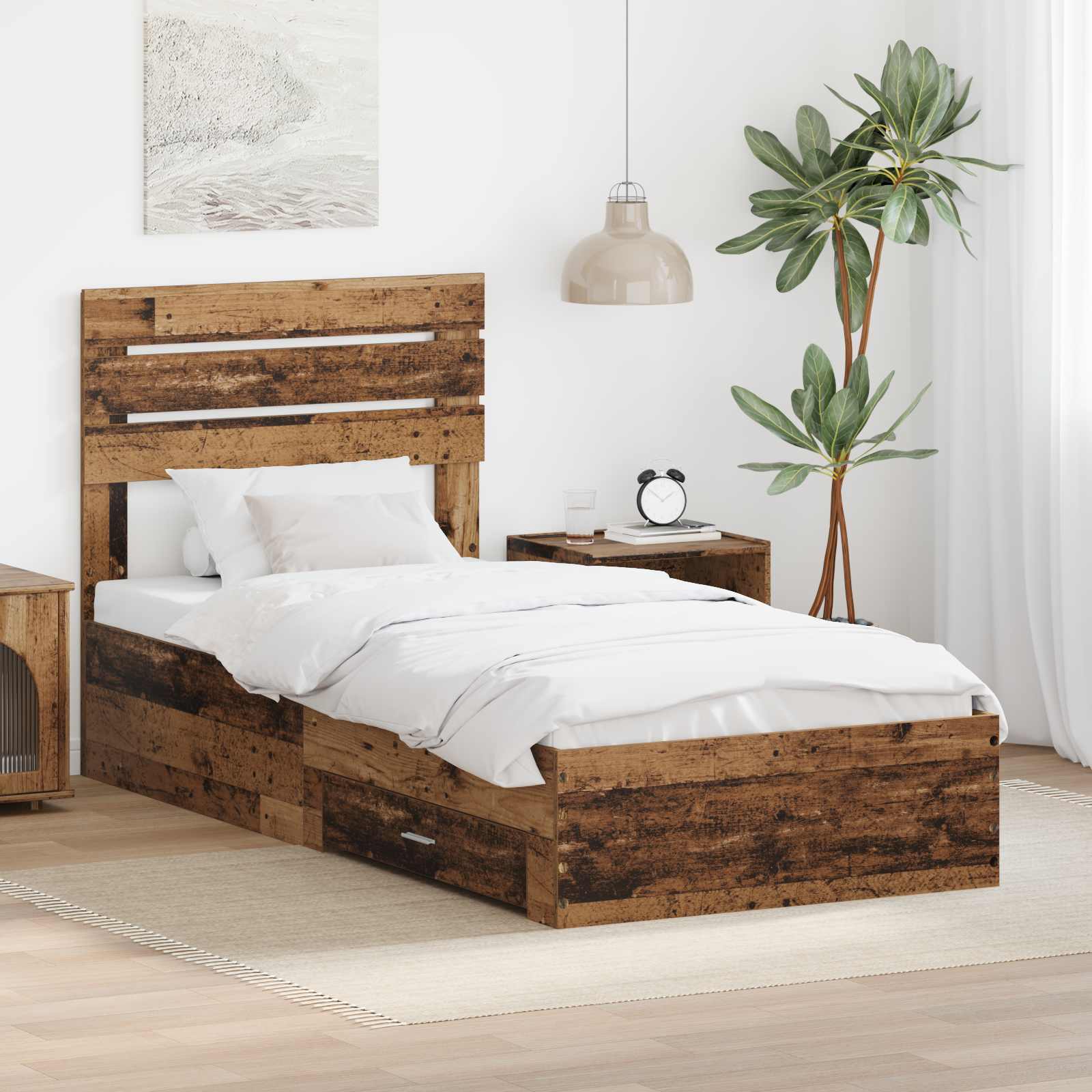 vidaXL Bedframe met lade Wit en Zilver 75 x 190 cm Bewerkt hout