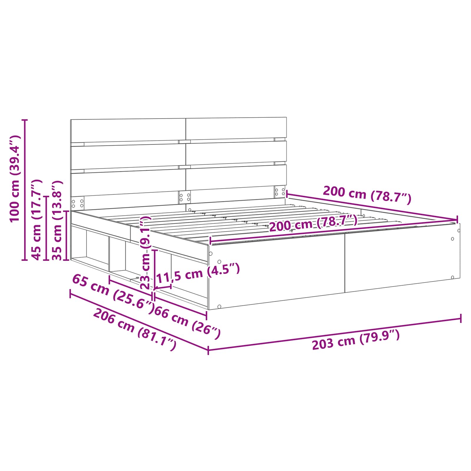 vidaXL Bedframe met hoofdeinde Wit 200 x 200 cm Massief grenenhout