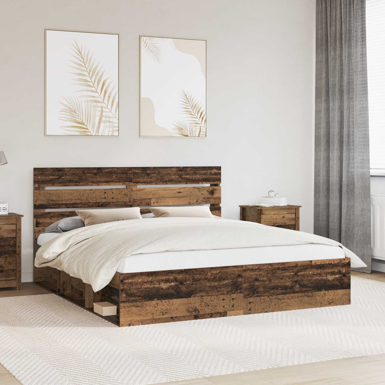 vidaXL Bedframe met hoofdeinde Wit 200 x 200 cm Massief grenenhout