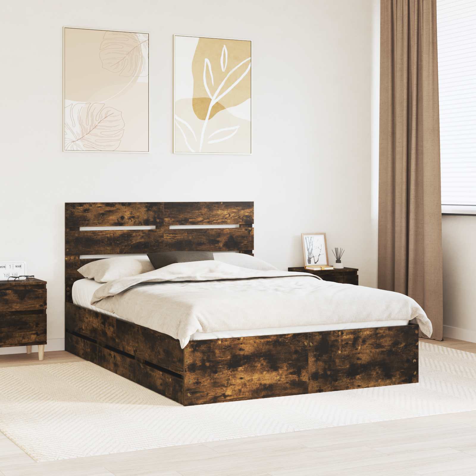 vidaXL Bedframe met lade met opslag Wit 200 x 200 cm Ingenieurshout