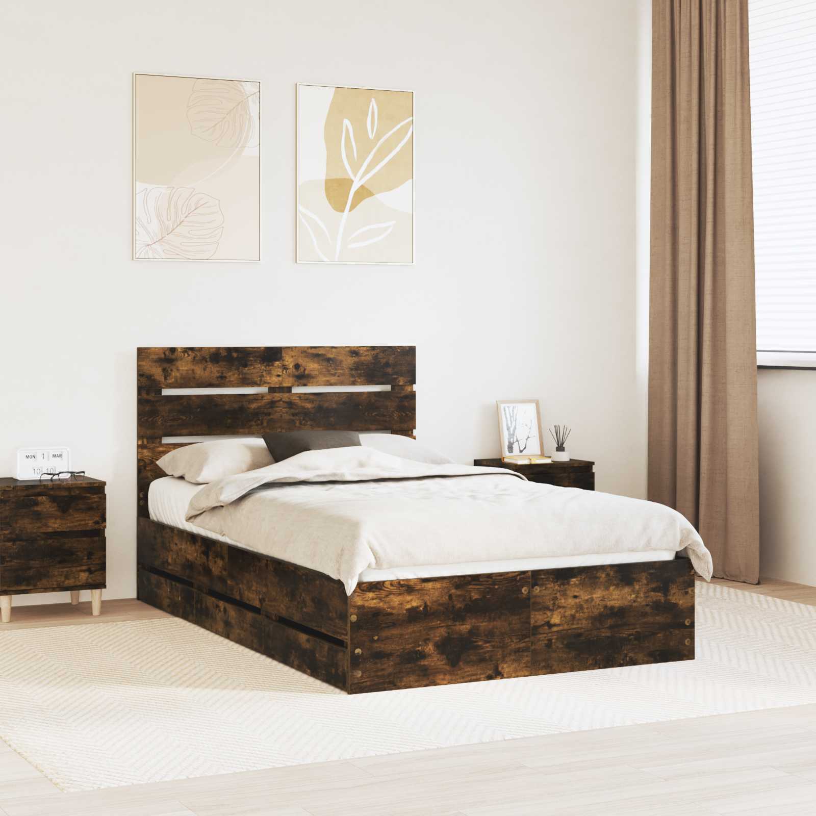 vidaXL Bedframe met lade met opslag Wit 200 x 200 cm Ingenieurshout