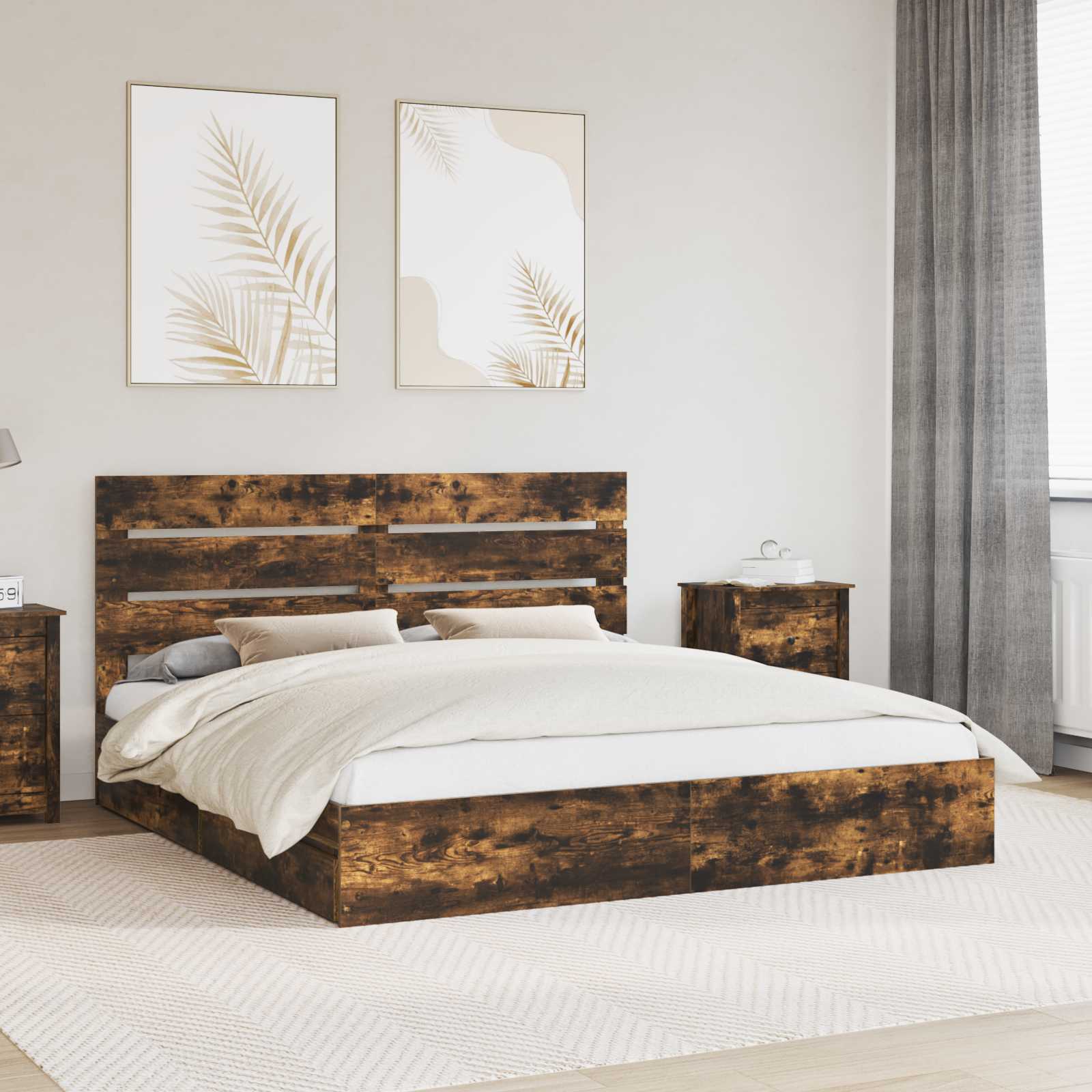 vidaXL Opslag bed met hoofdeinde Wit 200 x 200 cm Bewerkt hout