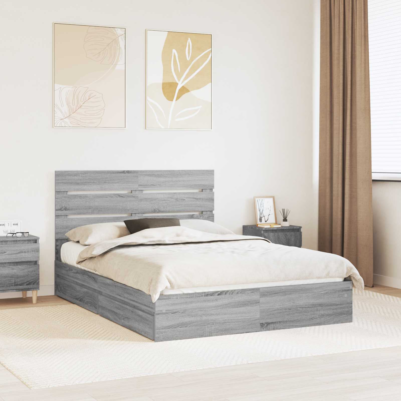 vidaXL Opslag bed met hoofdeinde Wit 200 x 200 cm Bewerkt hout