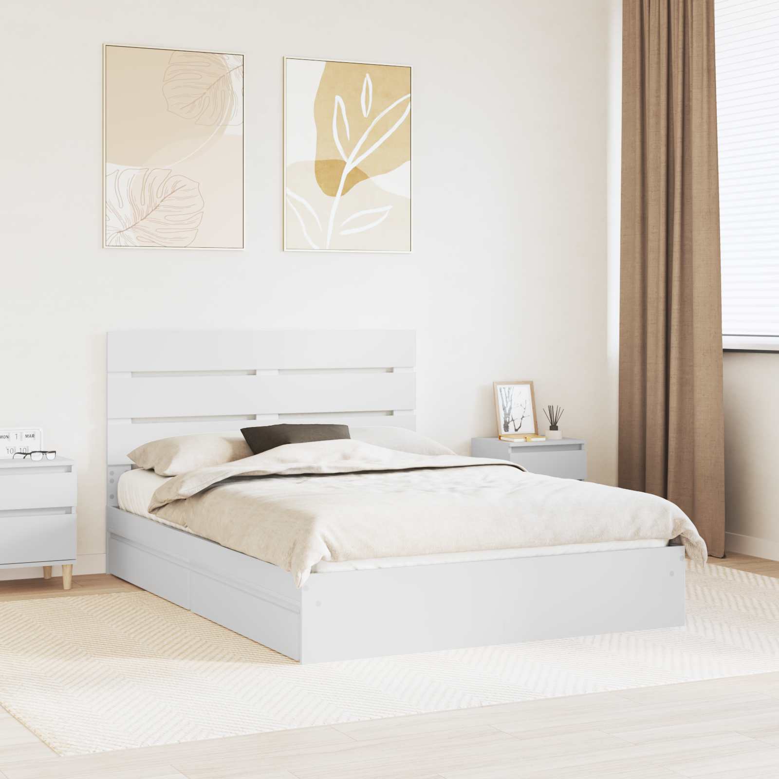 vidaXL Opslag bed met hoofdeinde Wit 200 x 200 cm Bewerkt hout