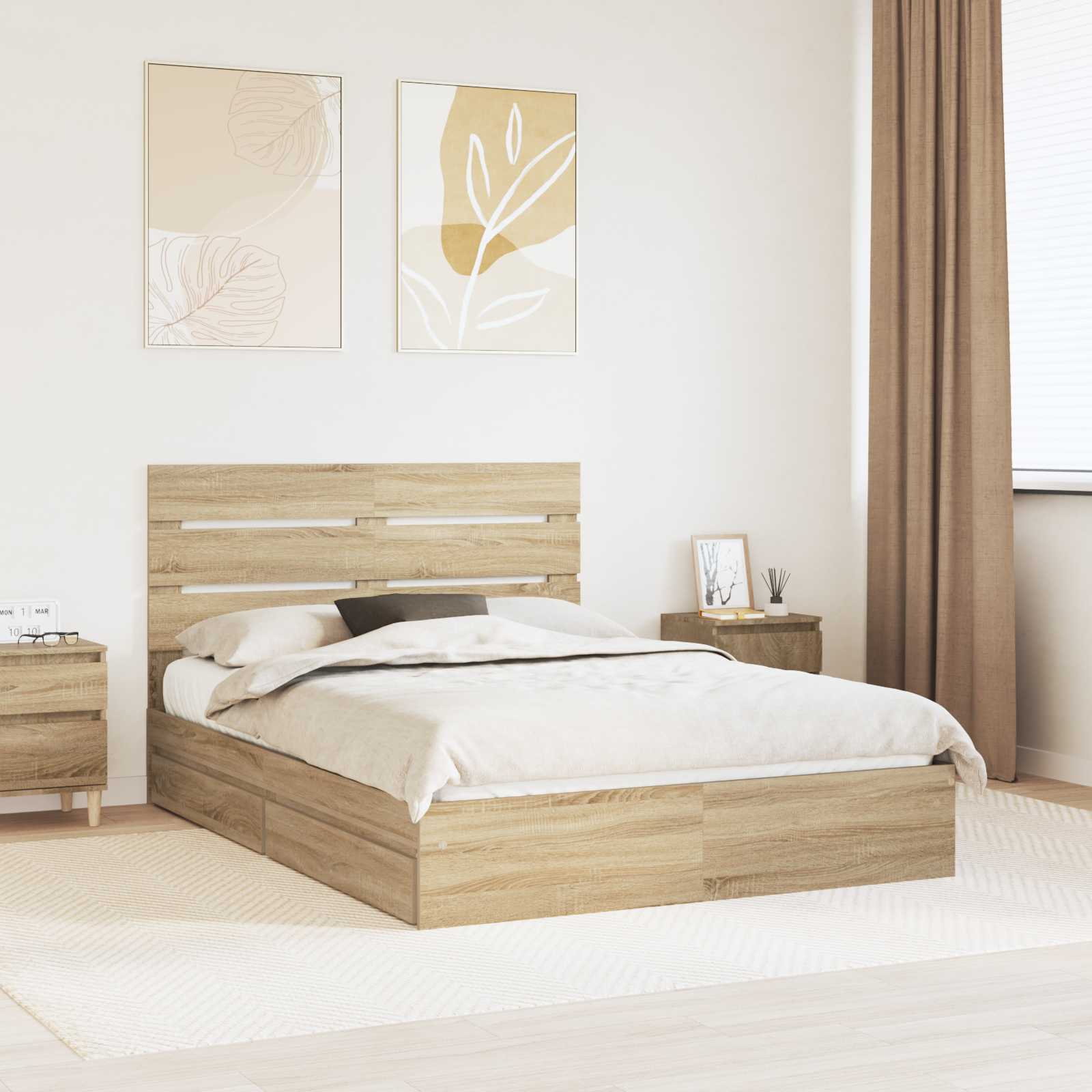 vidaXL Opslag bed met hoofdeinde Wit 200 x 200 cm Bewerkt hout