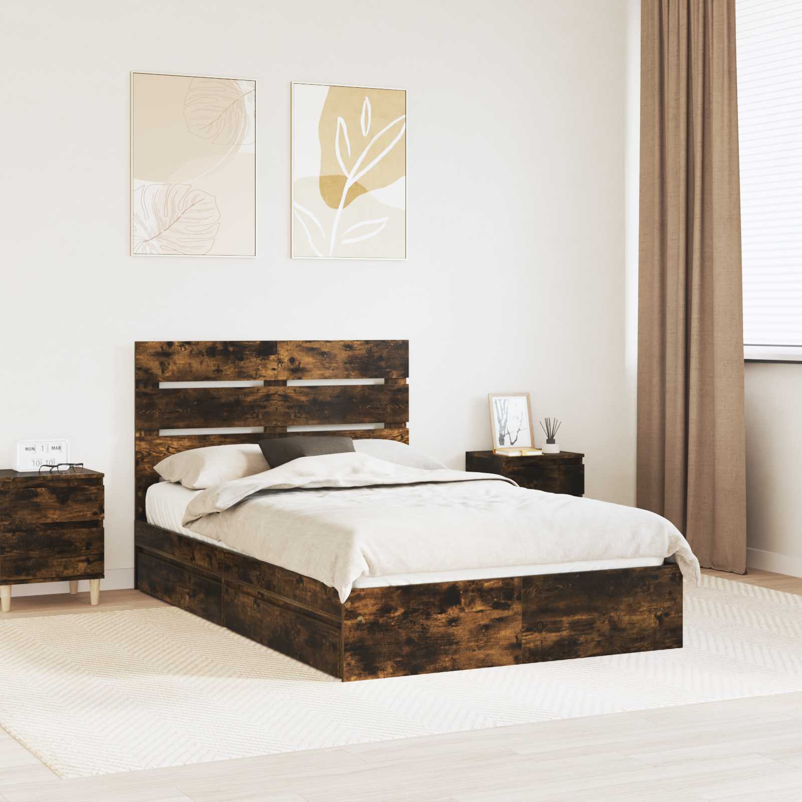 vidaXL Opslag bed met hoofdeinde Wit 200 x 200 cm Bewerkt hout