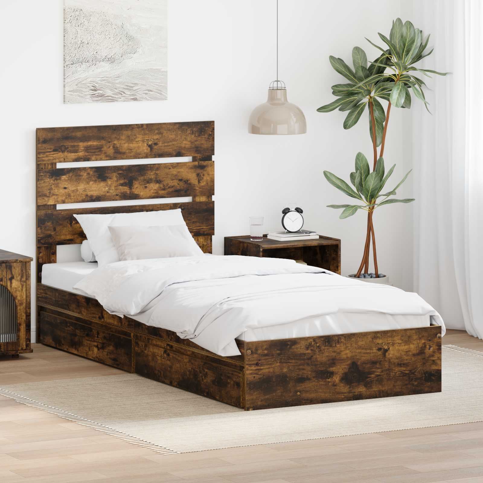 vidaXL Opslag bed met hoofdeinde Wit 200 x 200 cm Bewerkt hout