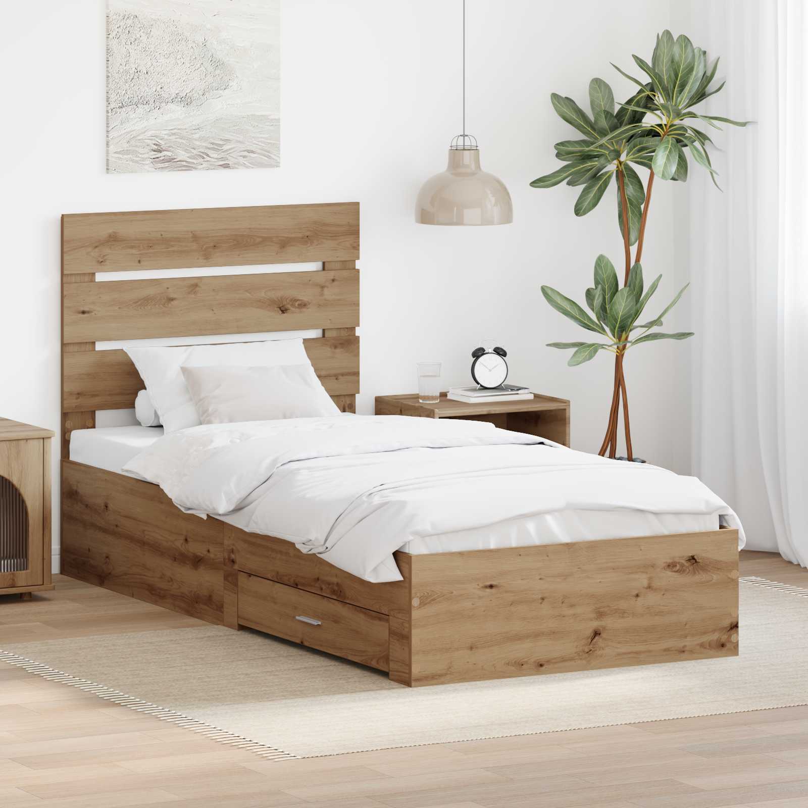 vidaXL Bedframe met lade Wit en Zilver 75 x 190 cm Bewerkt hout