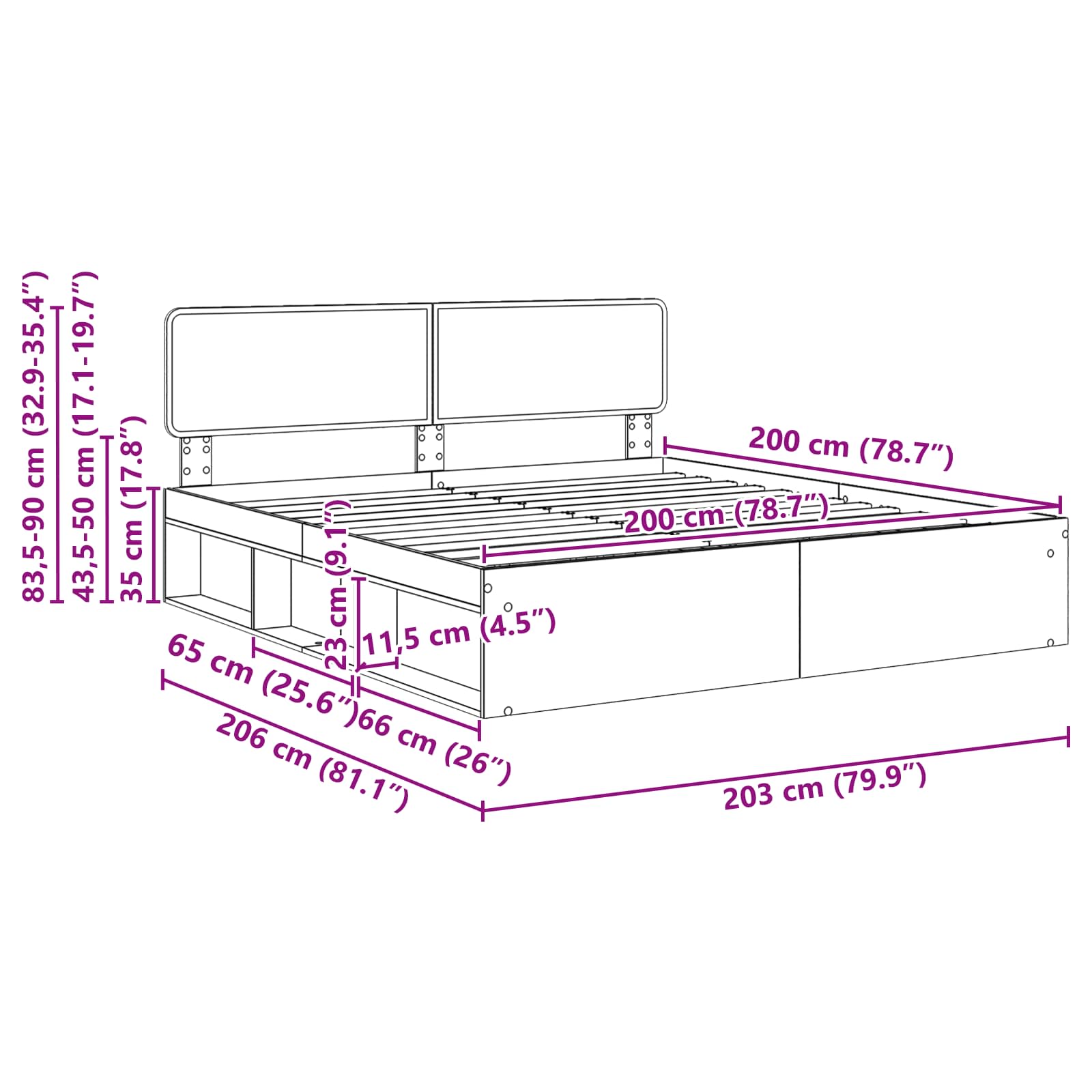 vidaXL Bedframe met hoofdeinde Wit 200 x 200 cm Massief grenenhout