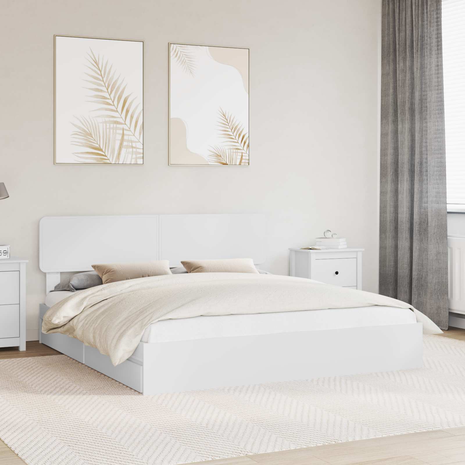 vidaXL Opslag bed met hoofdeinde Wit 200 x 200 cm Bewerkt hout
