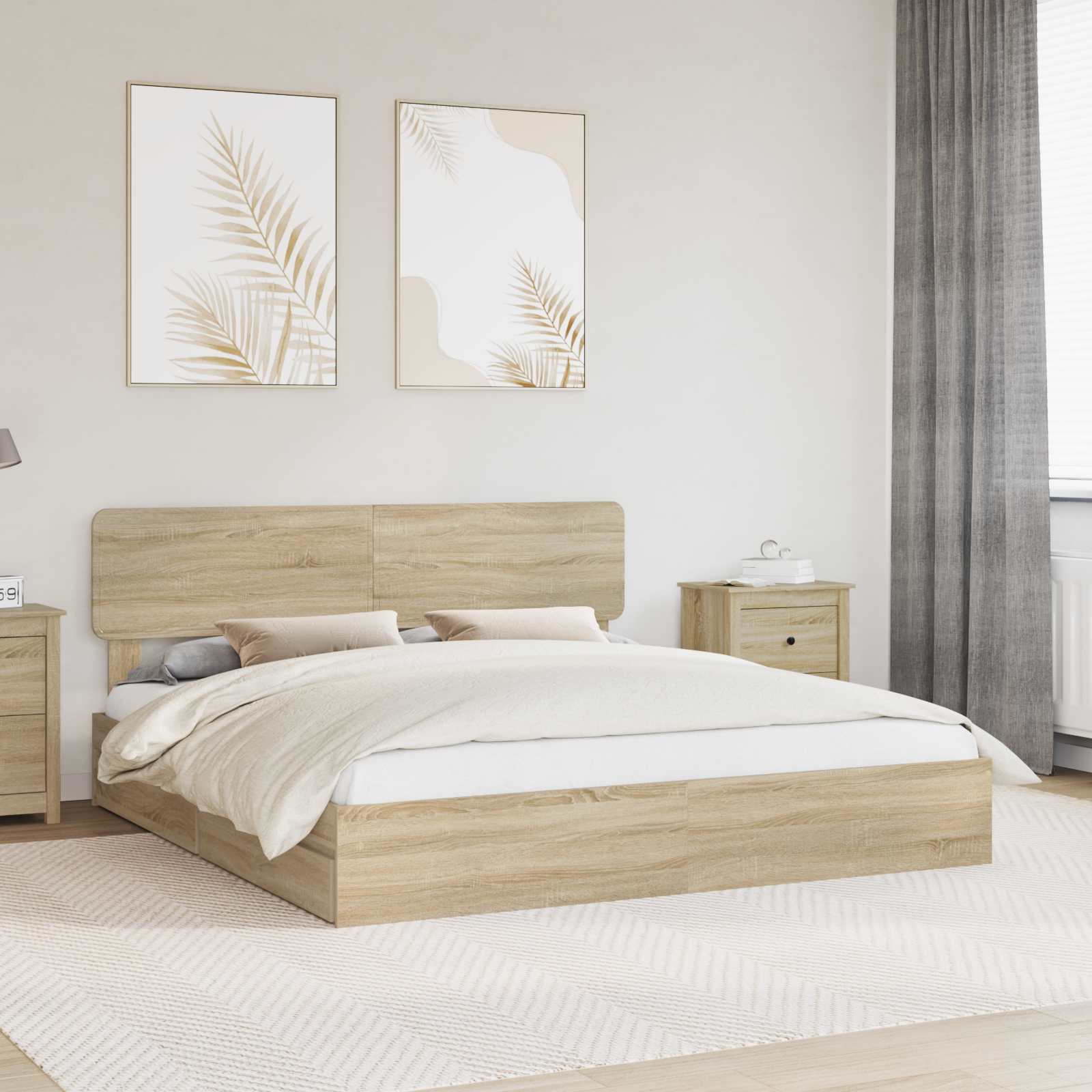 vidaXL Opslag bed met hoofdeinde Wit 200 x 200 cm Bewerkt hout