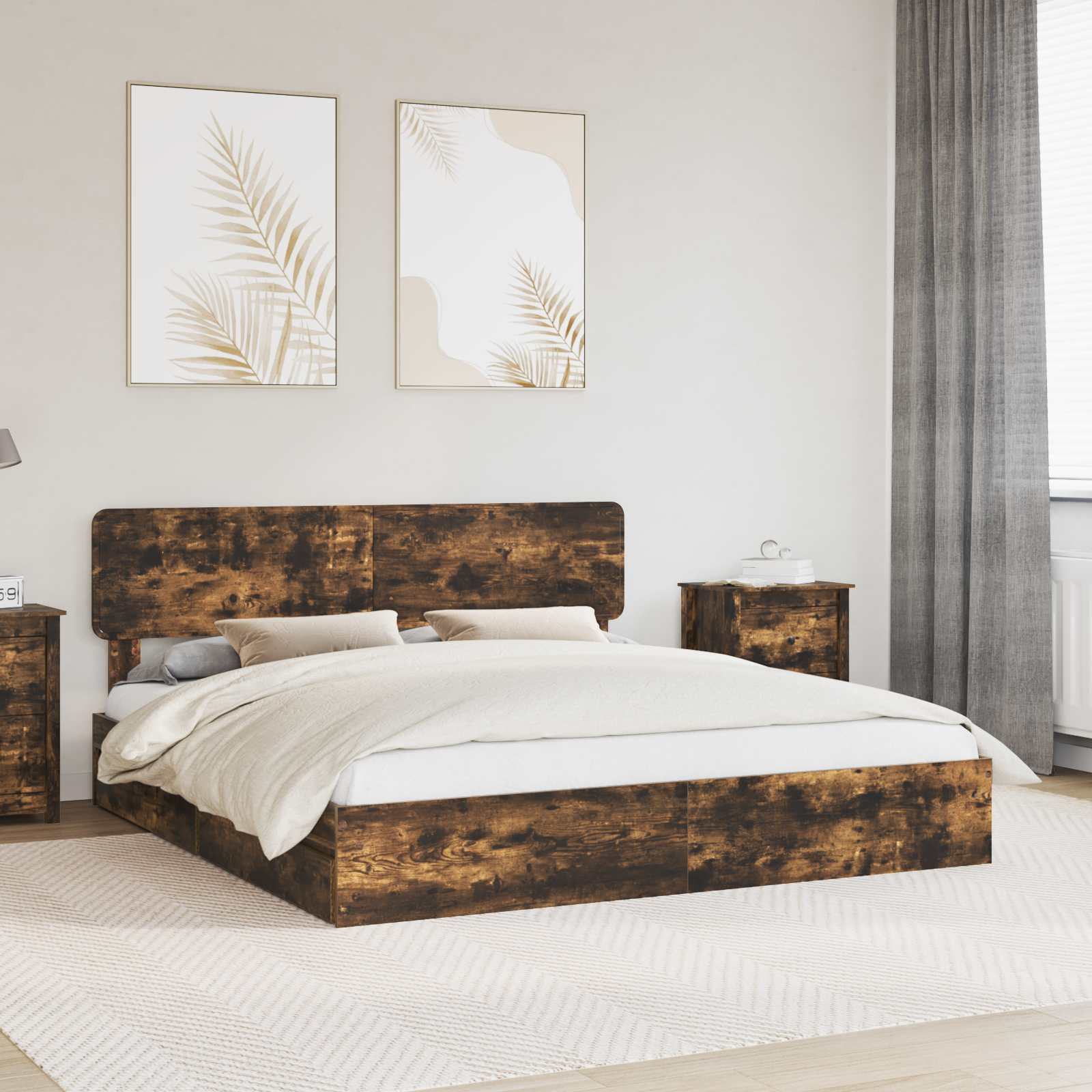 vidaXL Opslag bed met hoofdeinde Wit 200 x 200 cm Bewerkt hout