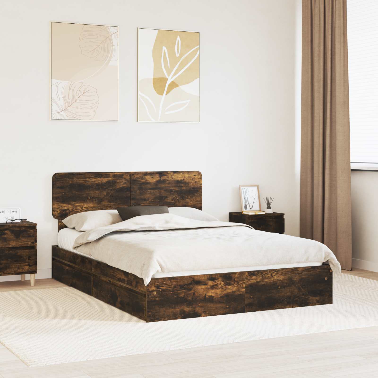 vidaXL Opslag bed met hoofdeinde Wit 200 x 200 cm Bewerkt hout