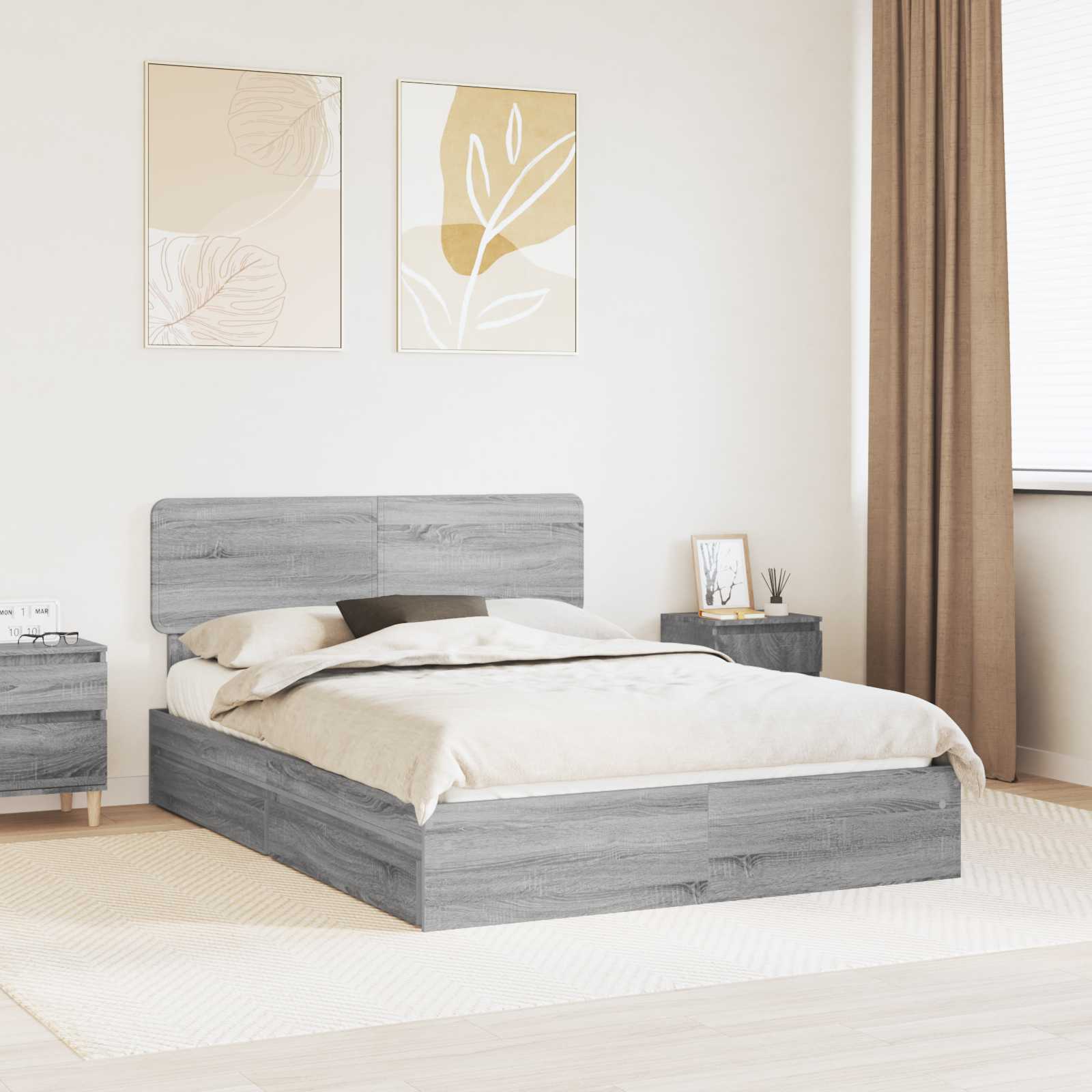 vidaXL Opslag bed met hoofdeinde Wit 200 x 200 cm Bewerkt hout
