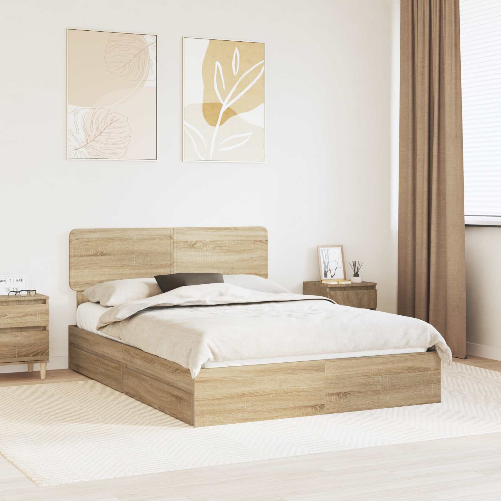 vidaXL Opslag bed met hoofdeinde Wit 200 x 200 cm Bewerkt hout