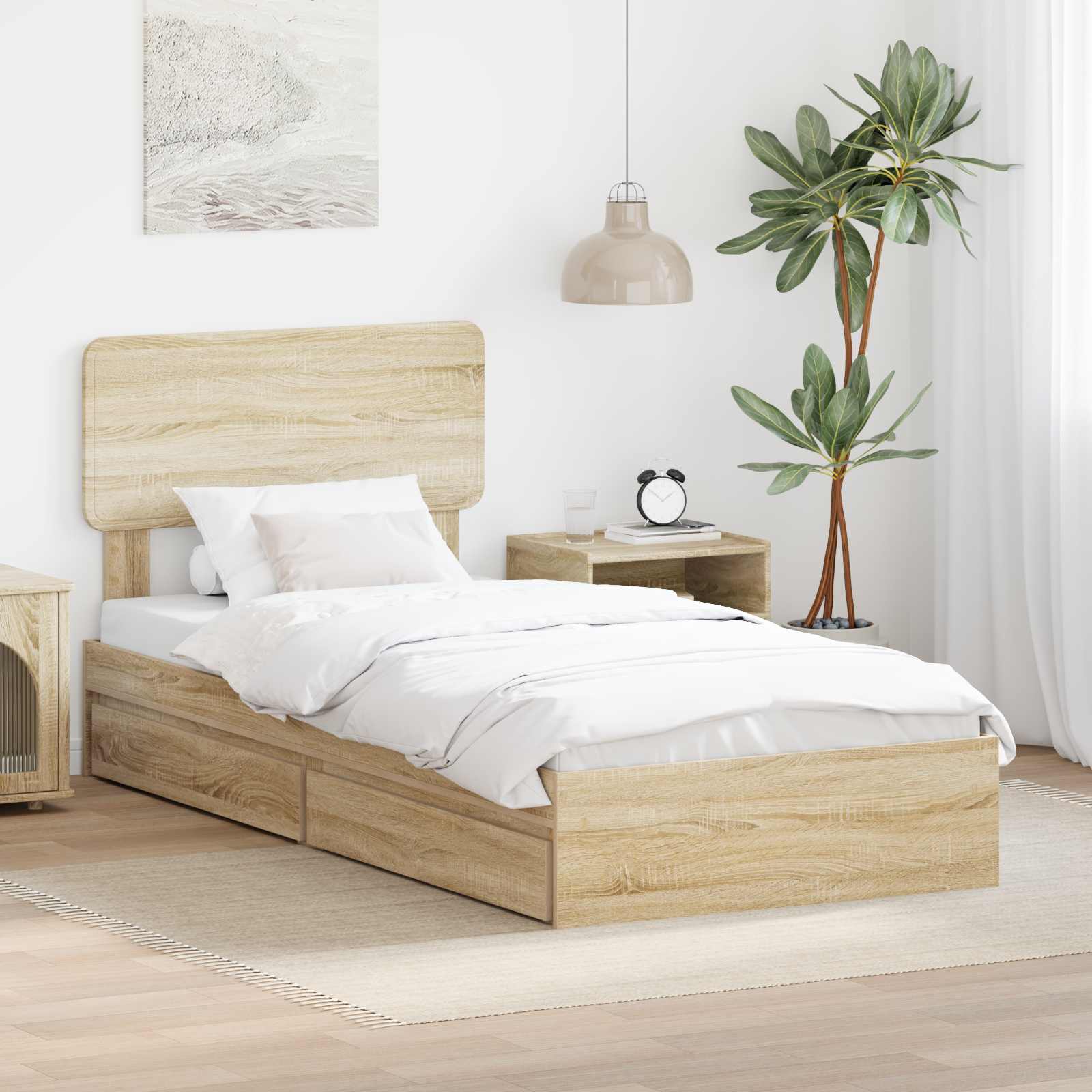 vidaXL Opslag bed met hoofdeinde Wit 200 x 200 cm Bewerkt hout