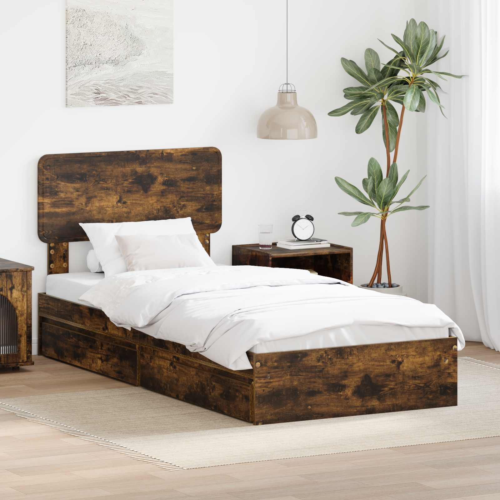 vidaXL Opslag bed met hoofdeinde Wit 200 x 200 cm Bewerkt hout