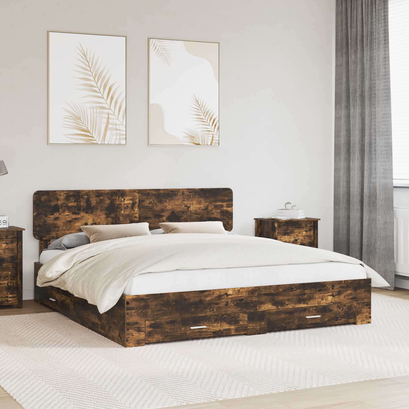 vidaXL Bedframe met lade met opslag Zwart 200 x 200 cm Bewerkt hout