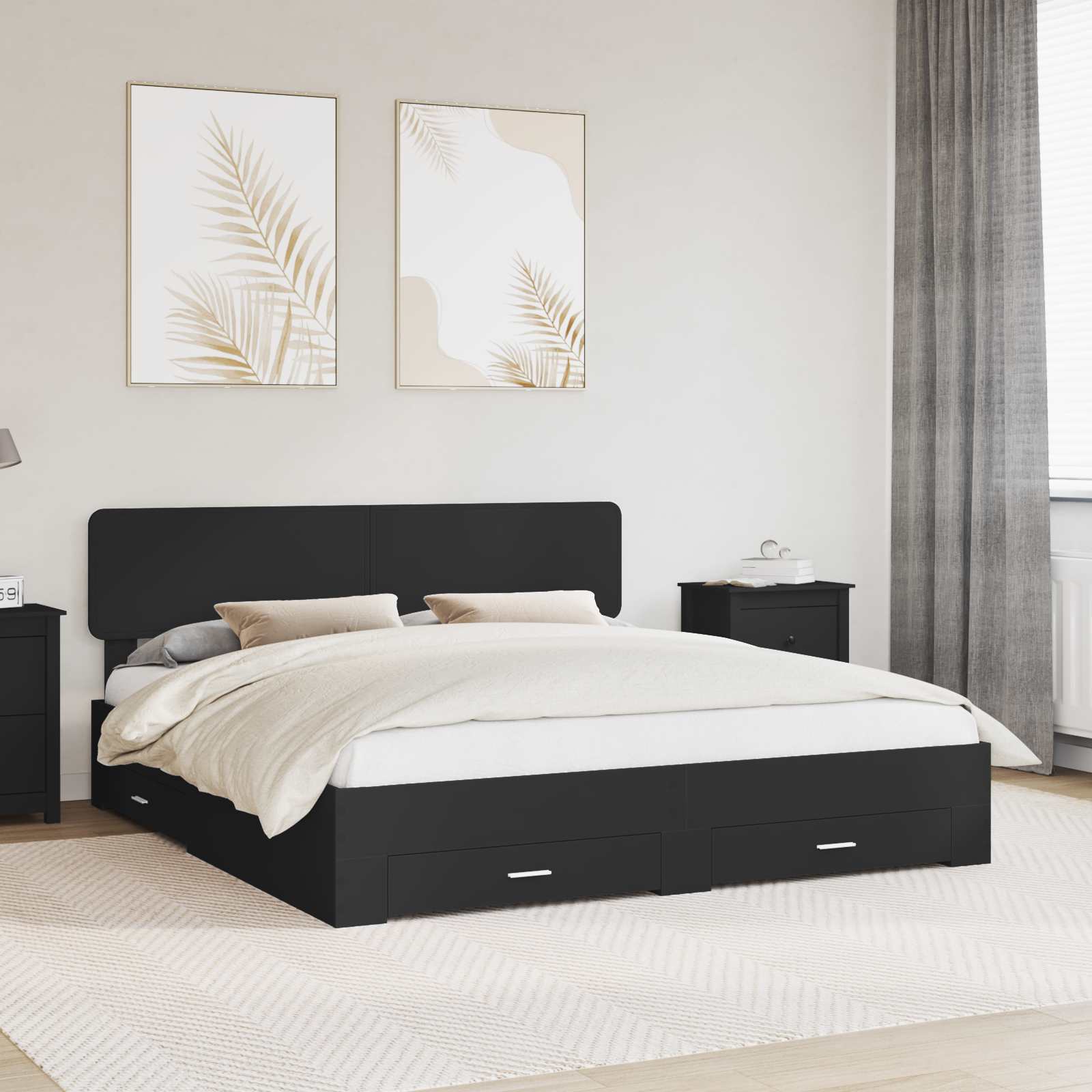 vidaXL Bedframe met lade met opslag Zwart 200 x 200 cm Bewerkt hout