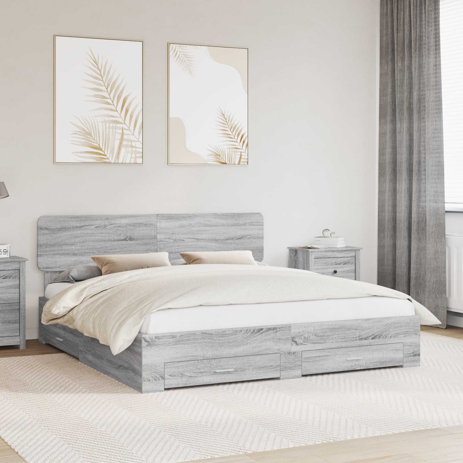 vidaXL Bedframe met lade met opslag Zwart 200 x 200 cm Bewerkt hout