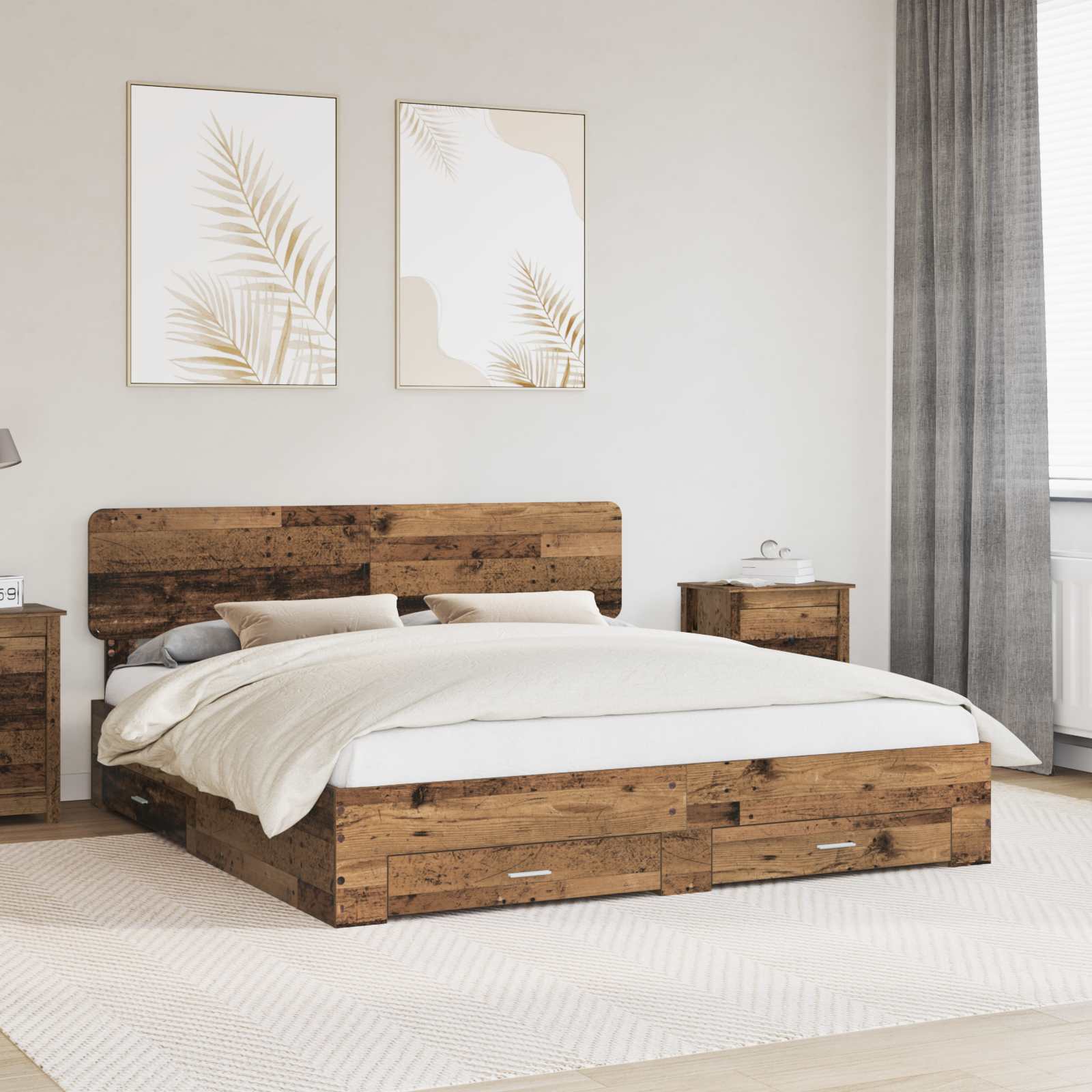 vidaXL Bedframe met lade met opslag Zwart 200 x 200 cm Bewerkt hout