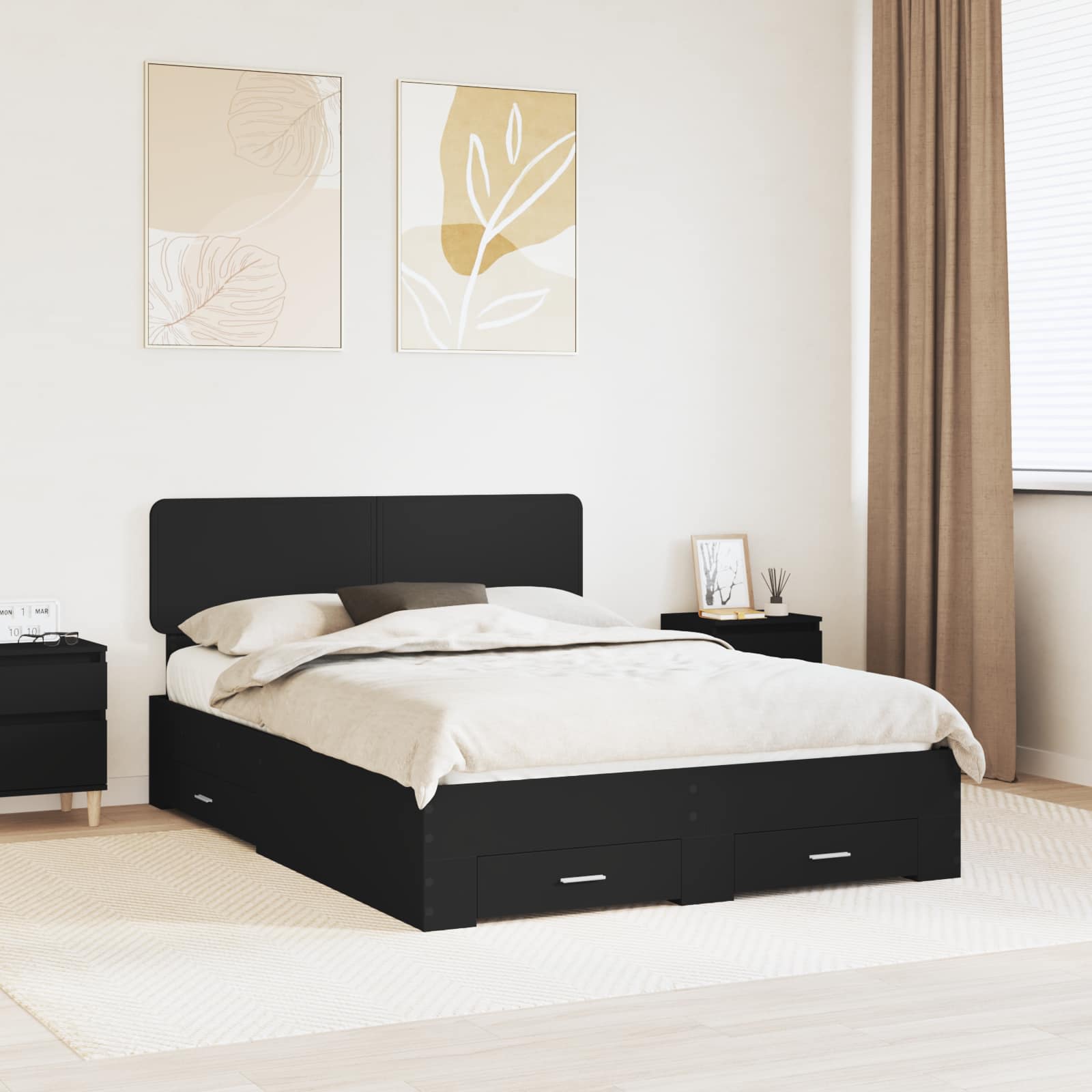 vidaXL Bedframe met lade met opslag Zwart 200 x 200 cm Bewerkt hout