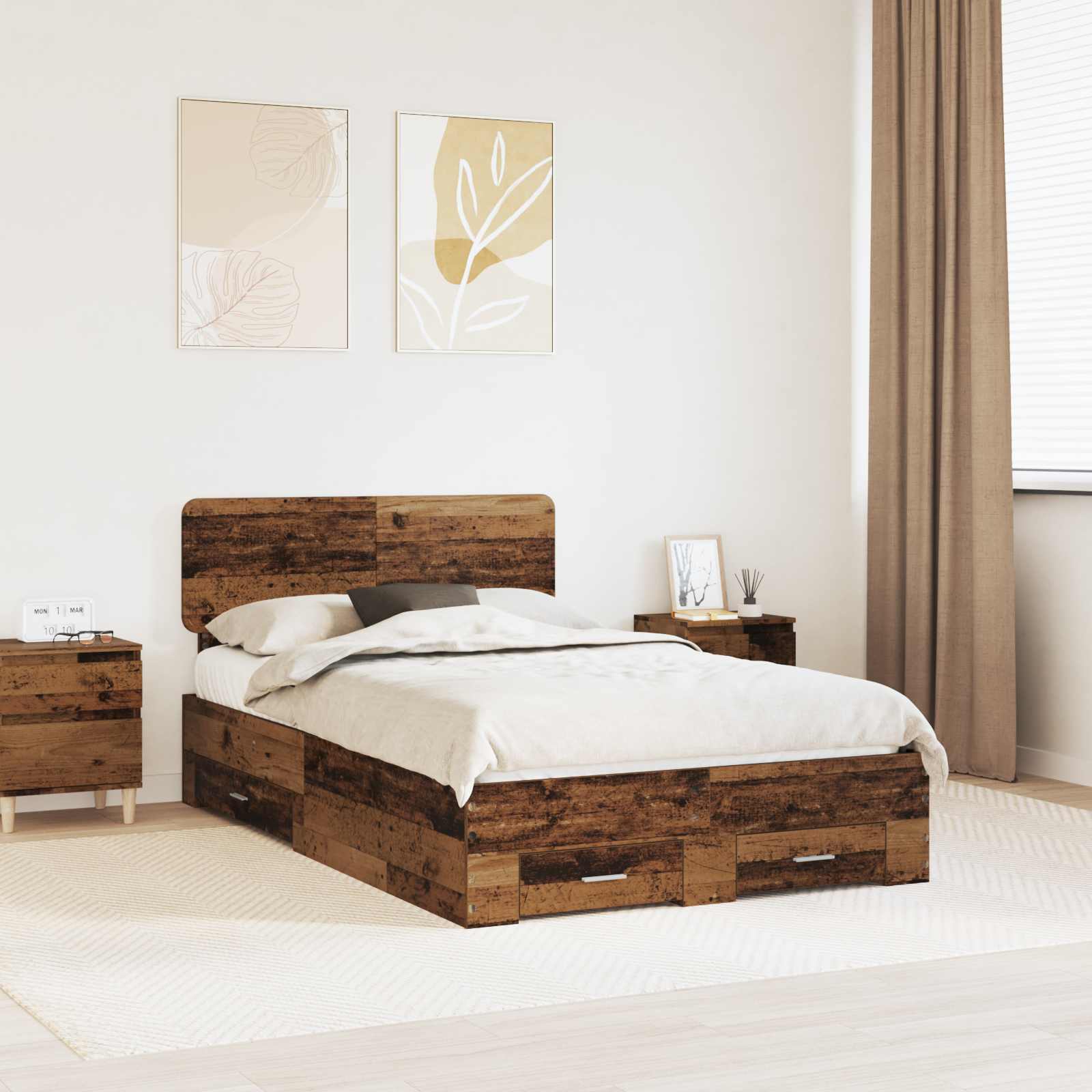vidaXL Bedframe met lade met opslag Zwart 200 x 200 cm Bewerkt hout