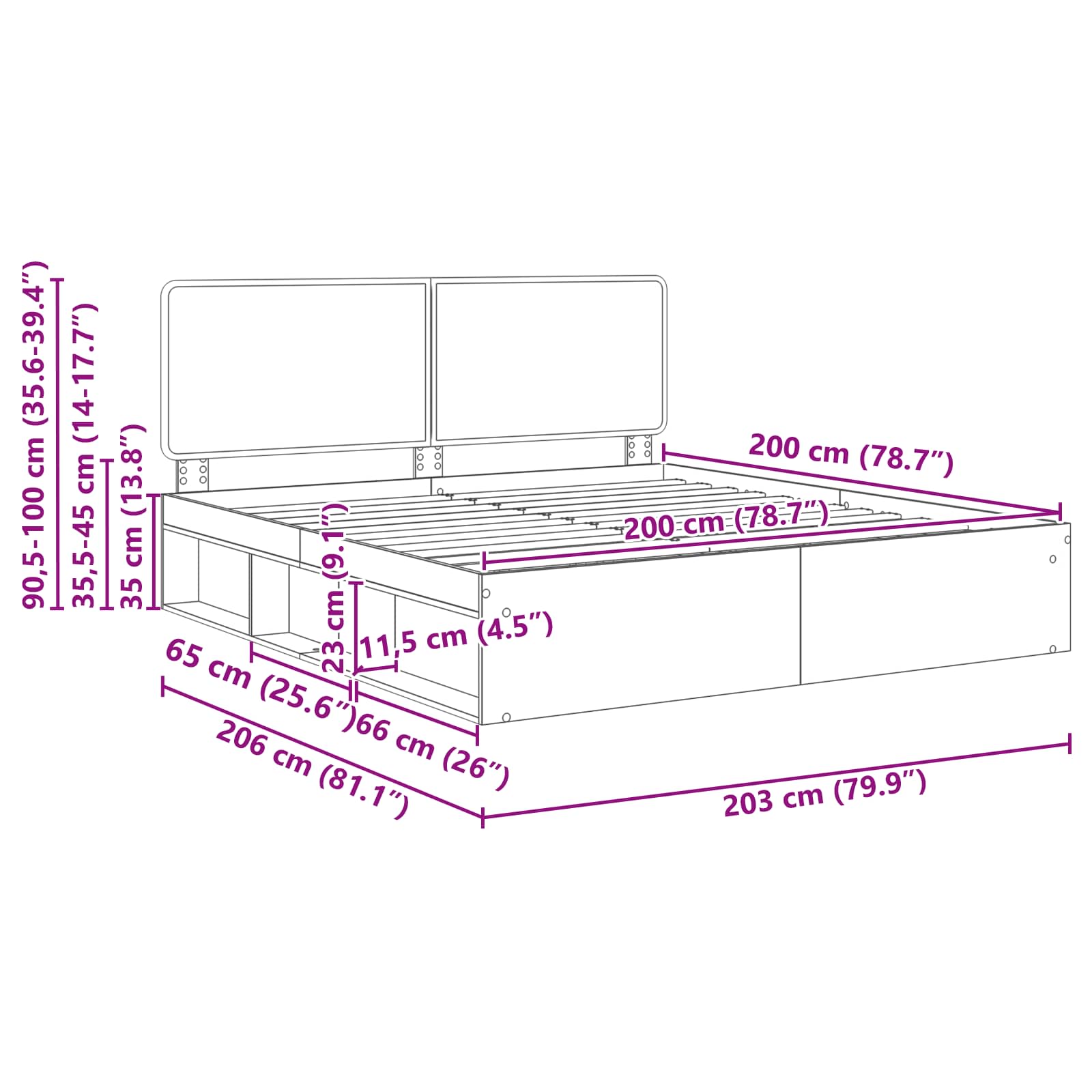 vidaXL Bedframe met hoofdeinde Wit 200 x 200 cm Massief grenenhout