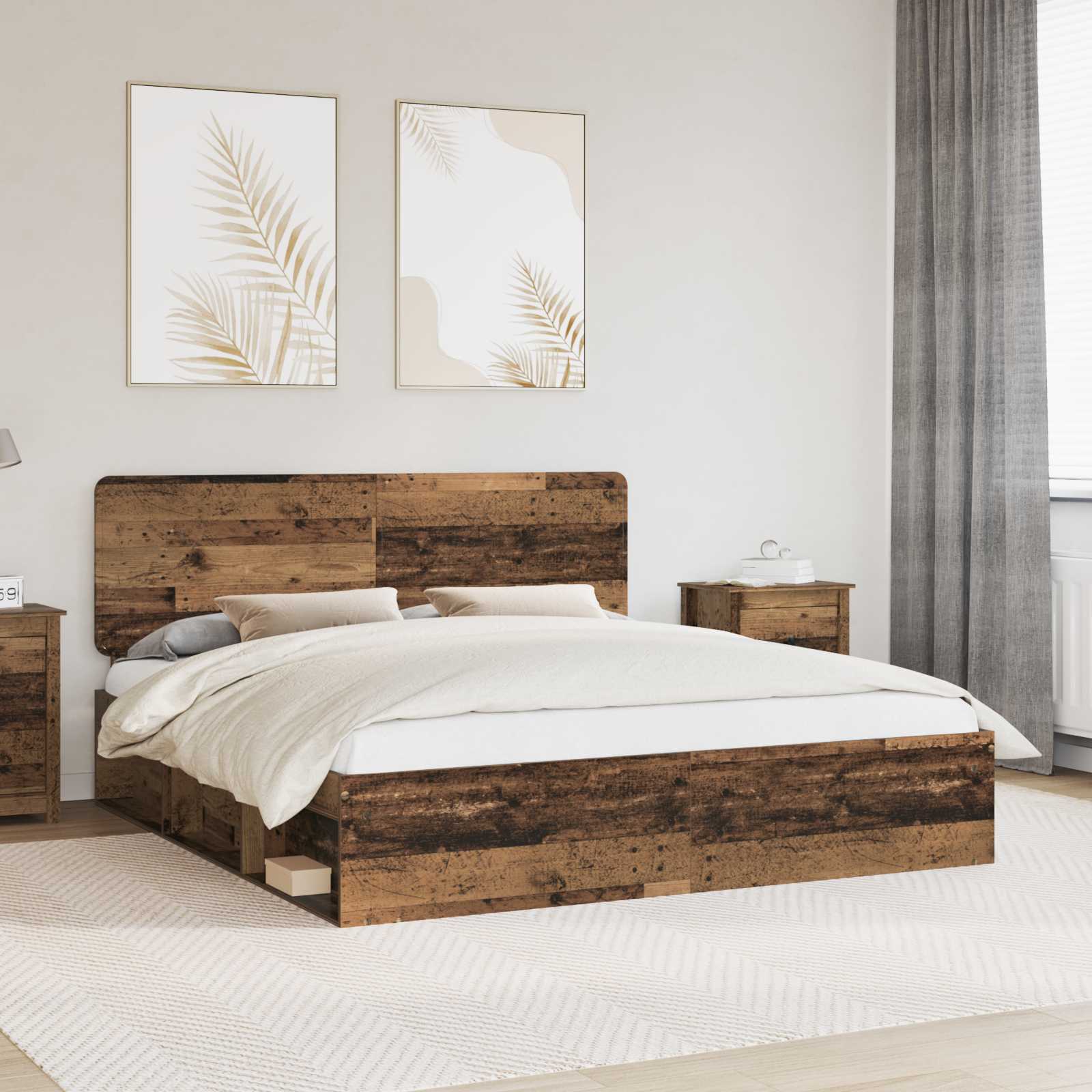 vidaXL Bedframe met hoofdeinde Wit 200 x 200 cm Massief grenenhout