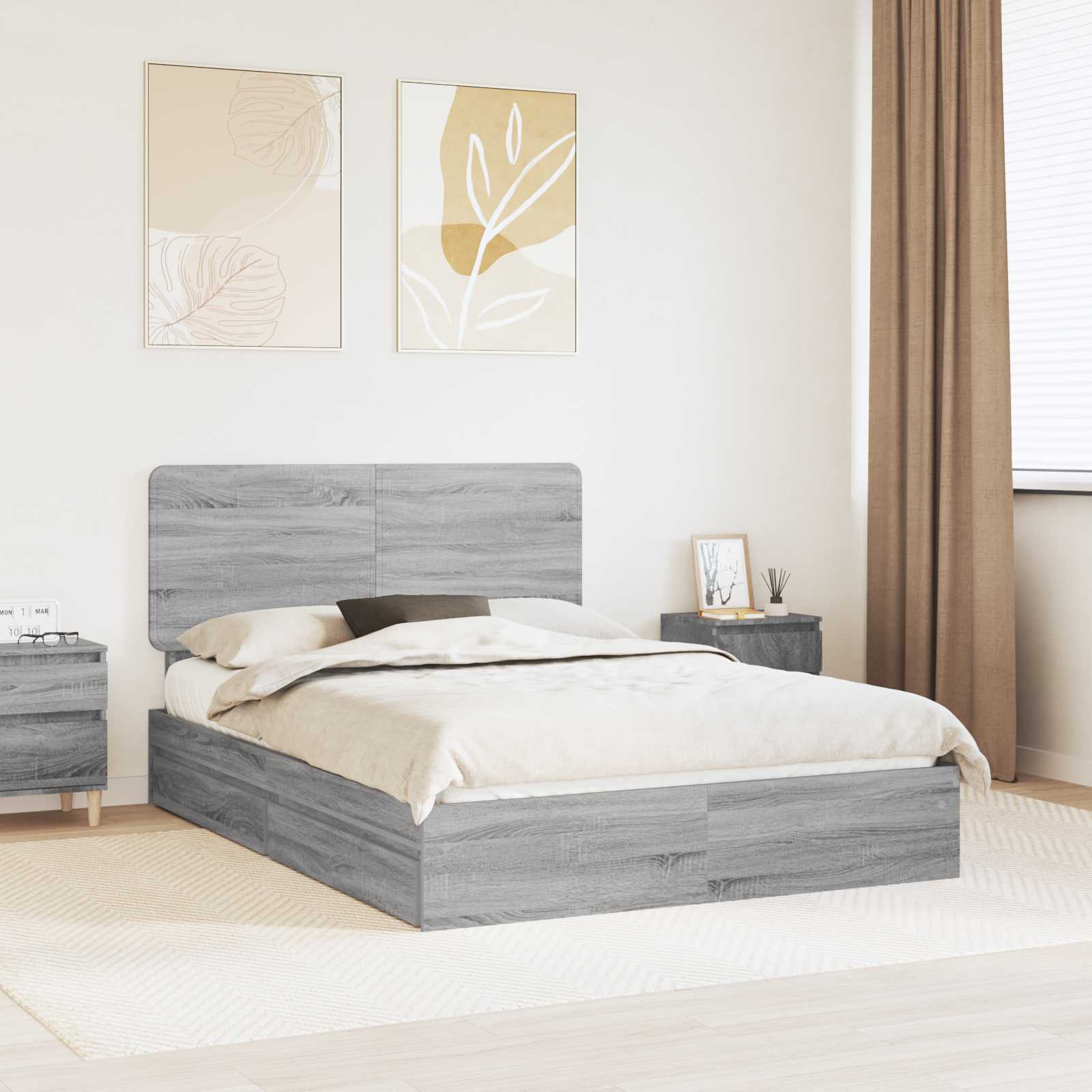 vidaXL Bedframe met lade met hoofdeinde Wit 200 x 200 cm Bewerkt hout