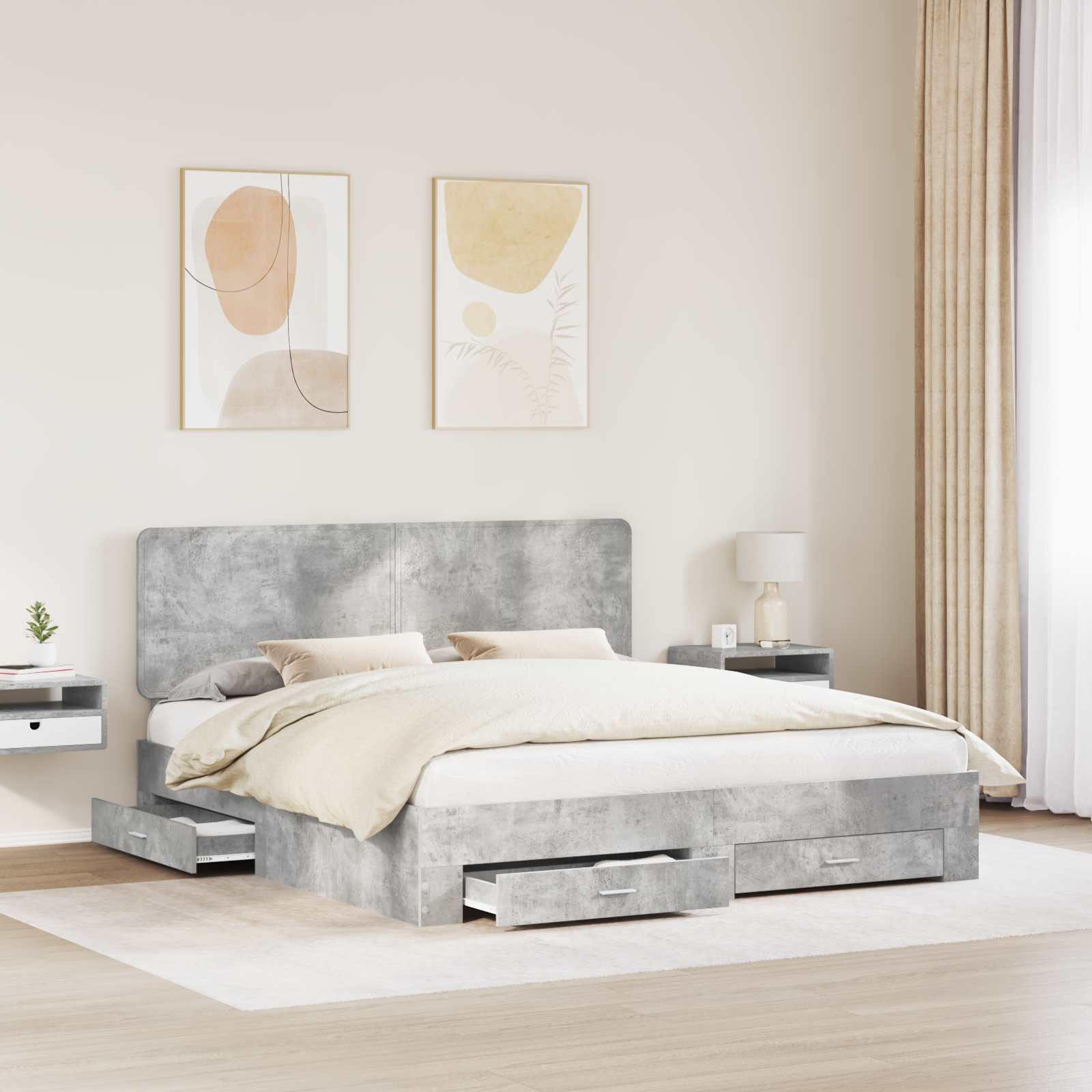 vidaXL Bedframe met hoofdeinde Zwart 200 x 200 cm Bewerkt hout