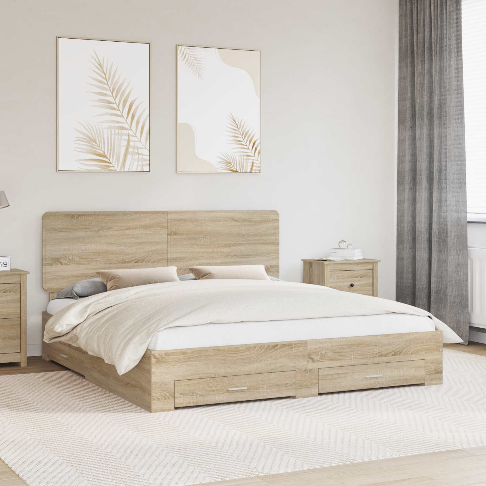 vidaXL Bedframe met hoofdeinde Zwart 200 x 200 cm Bewerkt hout