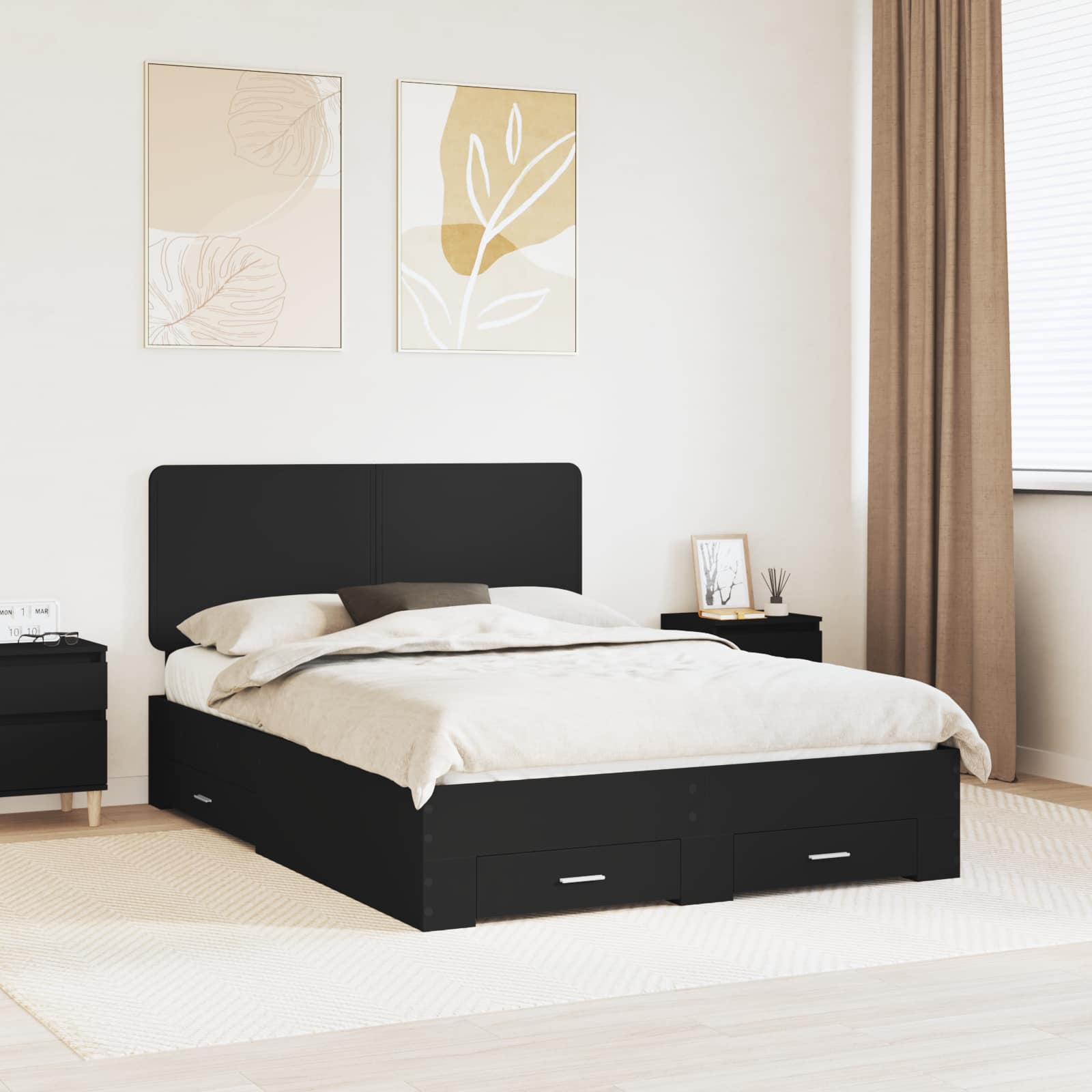 vidaXL Bedframe met hoofdeinde Zwart 200 x 200 cm Bewerkt hout