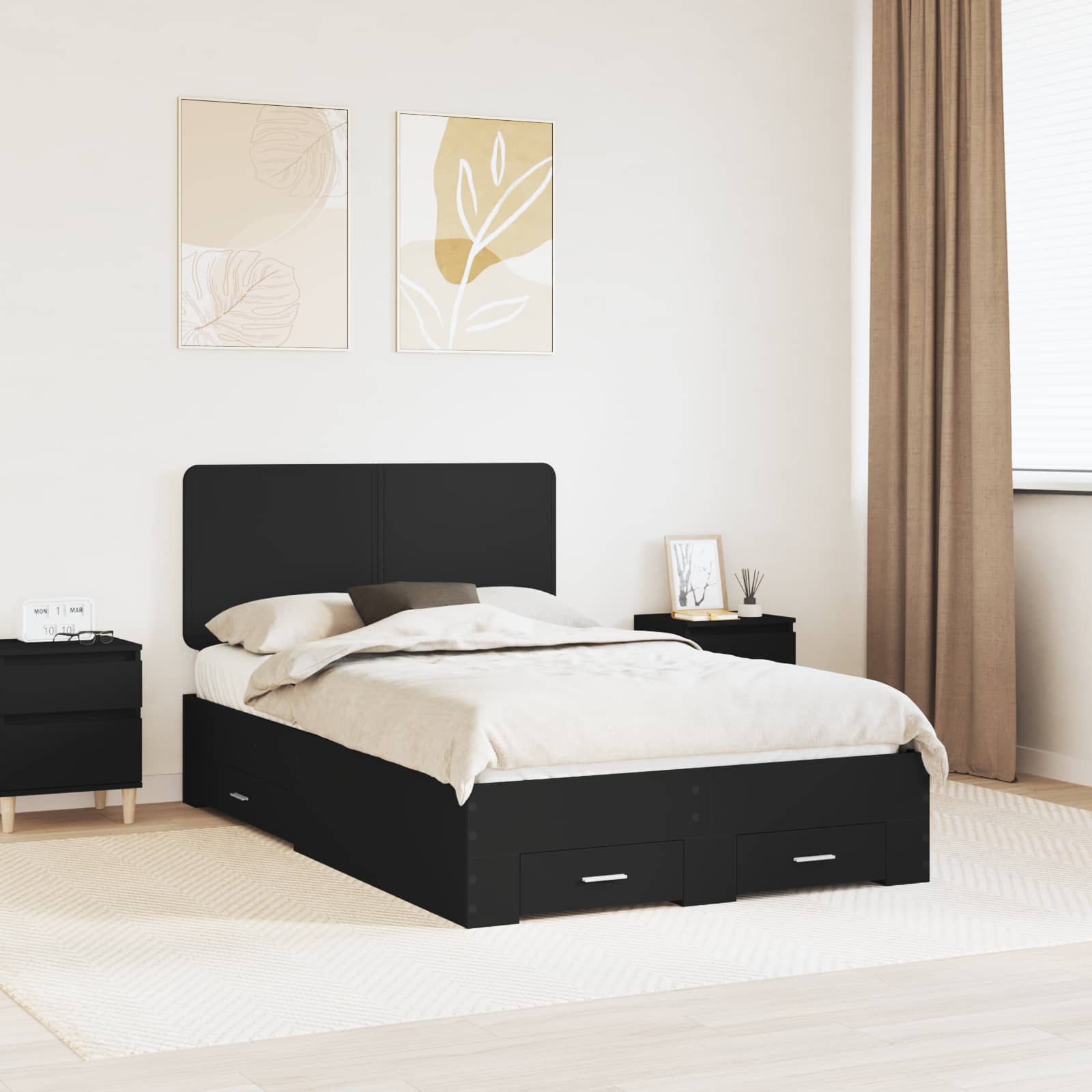 vidaXL Bedframe met hoofdeinde Zwart 200 x 200 cm Bewerkt hout