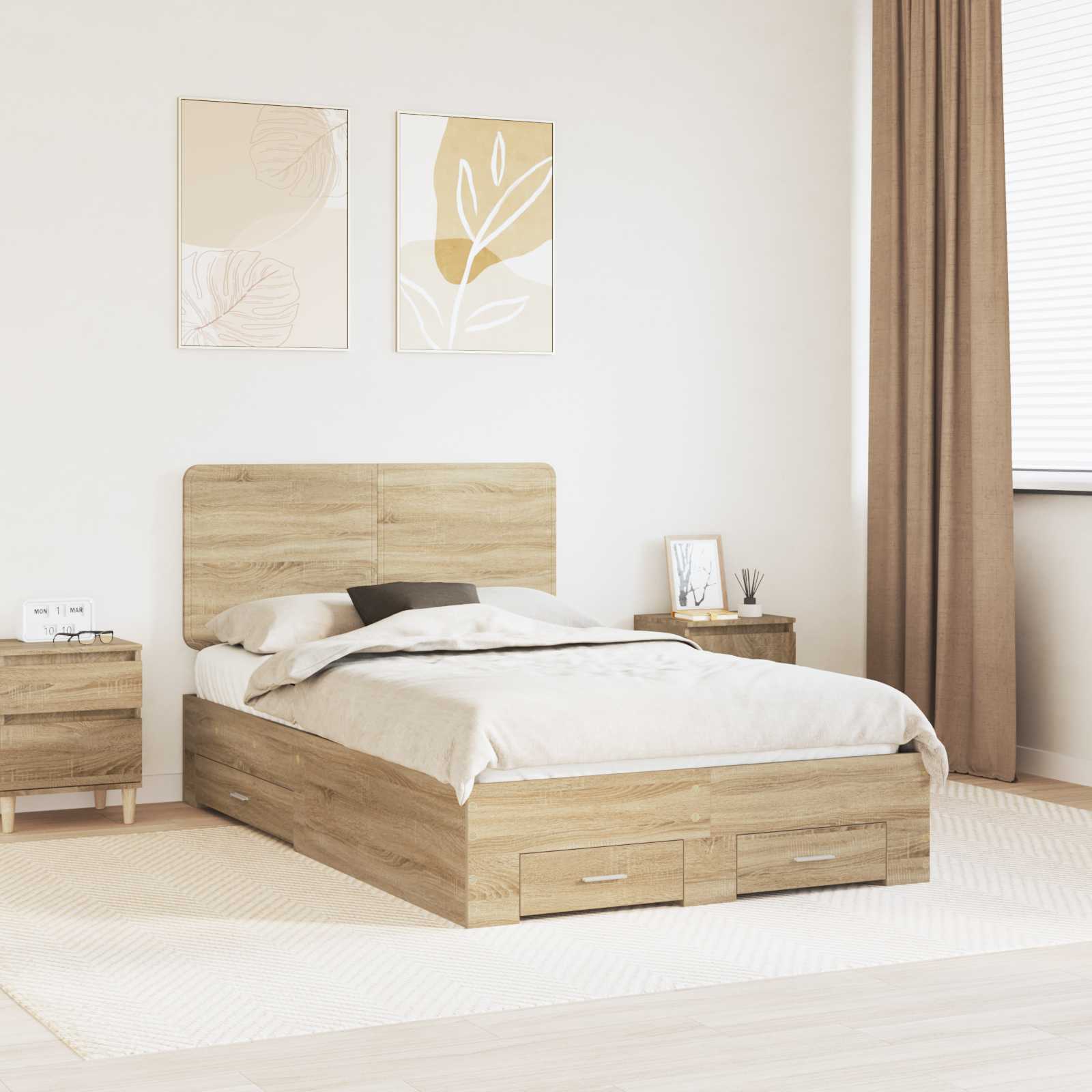 vidaXL Bedframe met hoofdeinde Zwart 200 x 200 cm Bewerkt hout