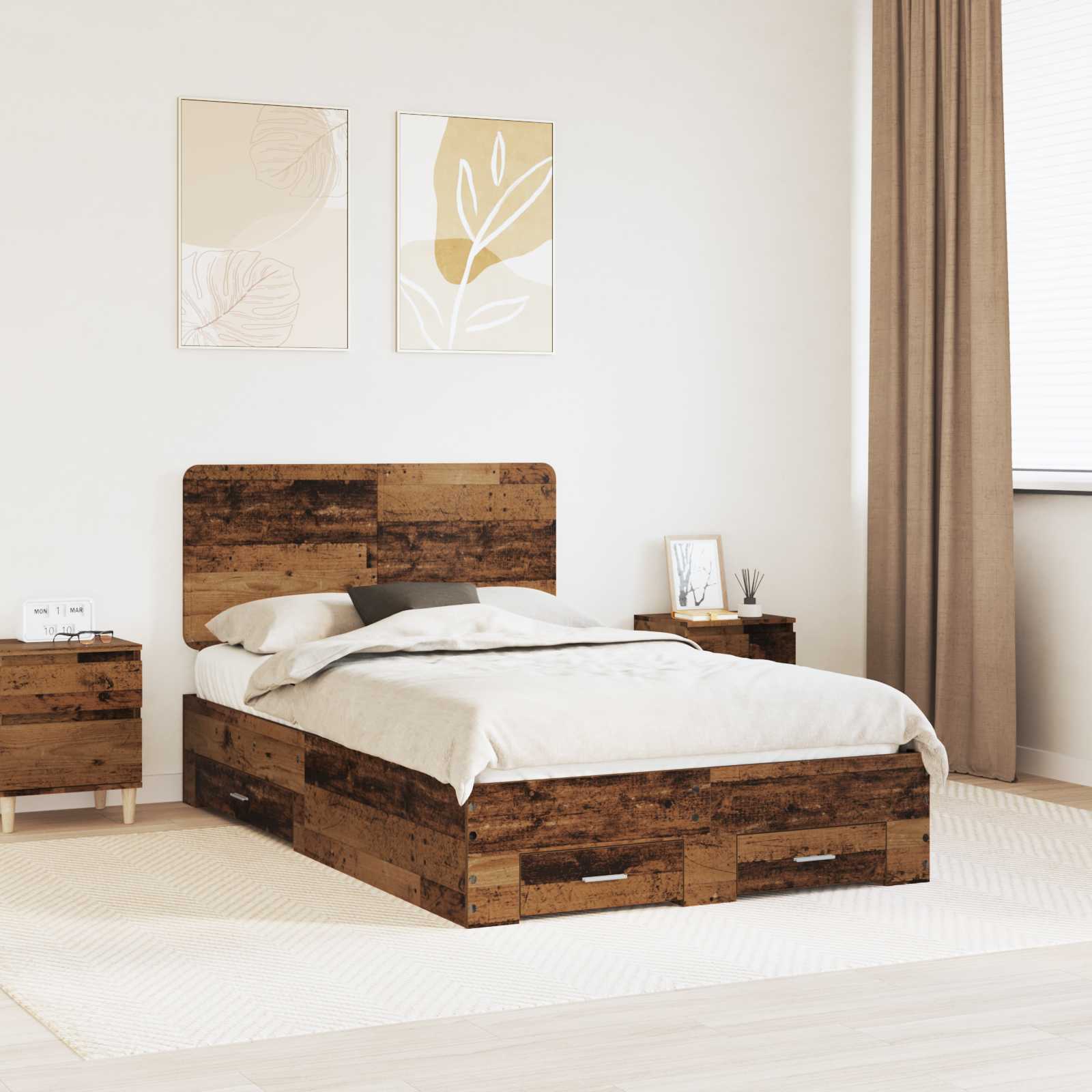 vidaXL Bedframe met hoofdeinde Zwart 200 x 200 cm Bewerkt hout