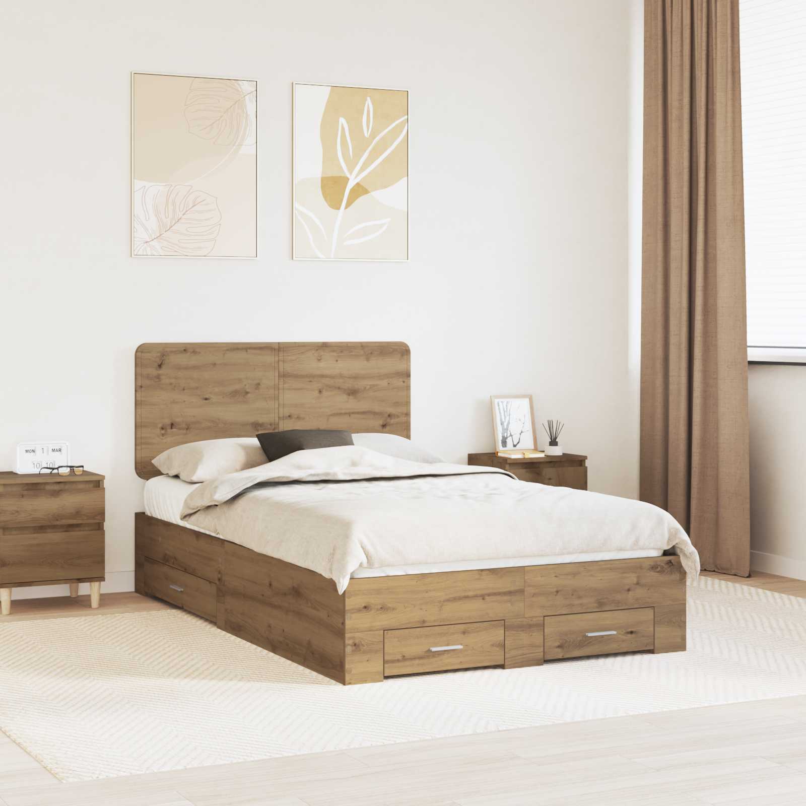 vidaXL Bedframe met hoofdeinde Zwart 200 x 200 cm Bewerkt hout