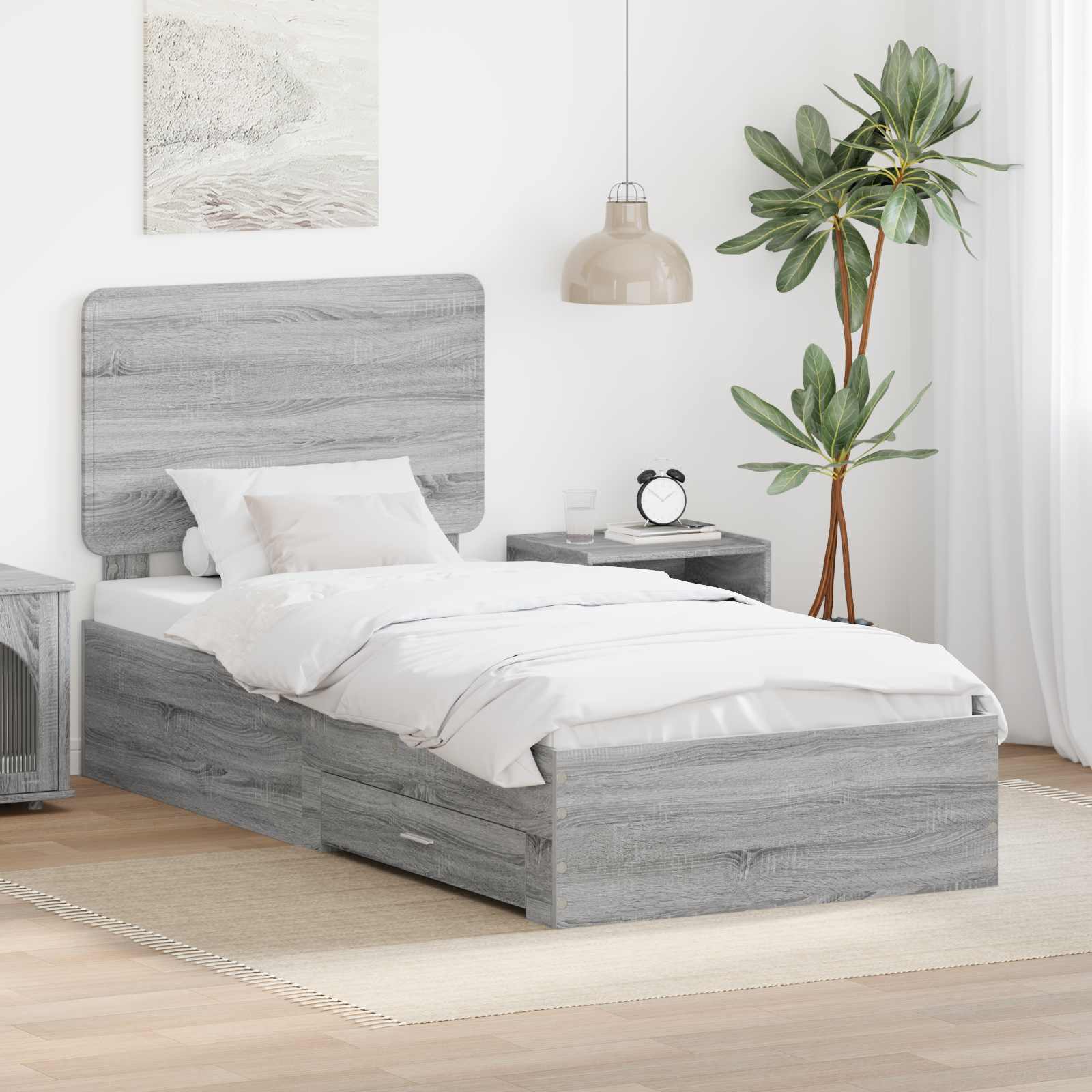 vidaXL Bedframe met hoofdeinde Zwart 200 x 200 cm Bewerkt hout
