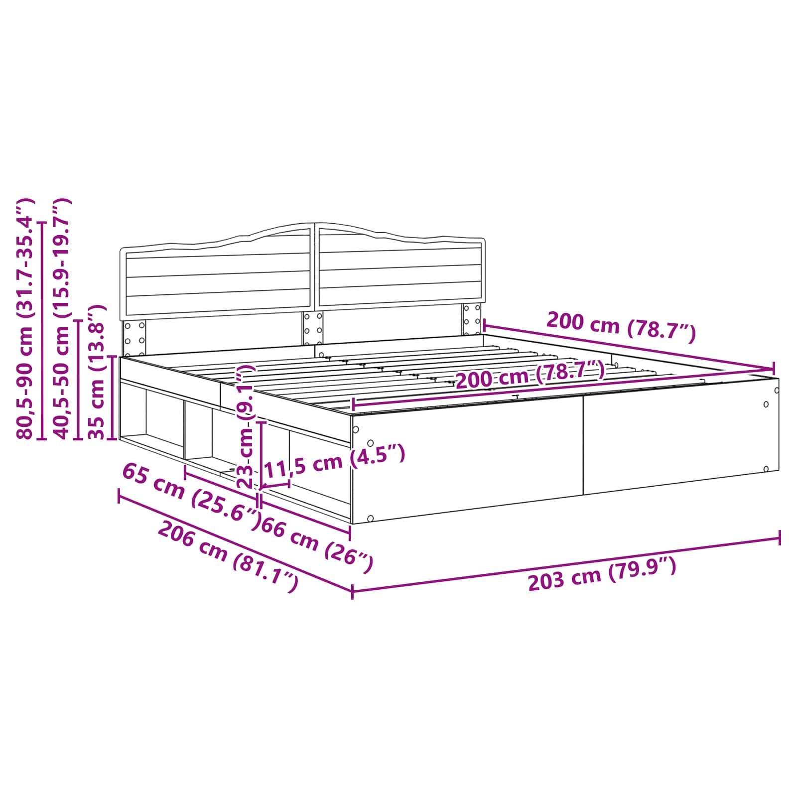 vidaXL Bedframe met hoofdeinde Wit 200 x 200 cm Massief grenenhout