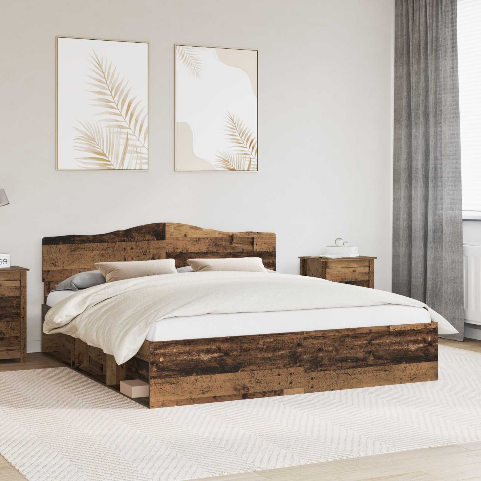 vidaXL Bedframe met hoofdeinde Wit 200 x 200 cm Massief grenenhout