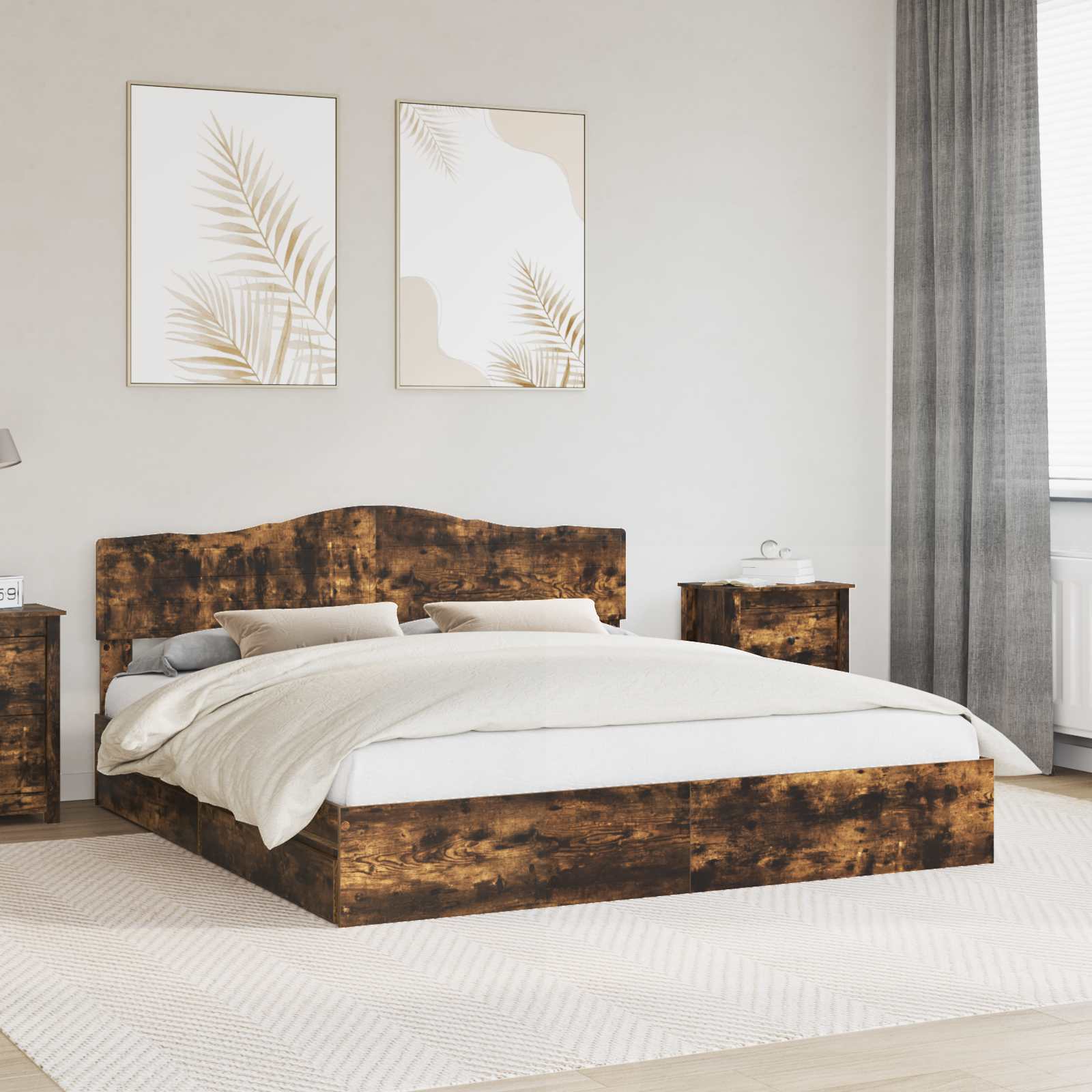 vidaXL Opslag bed met hoofdeinde Wit 200 x 200 cm Bewerkt hout