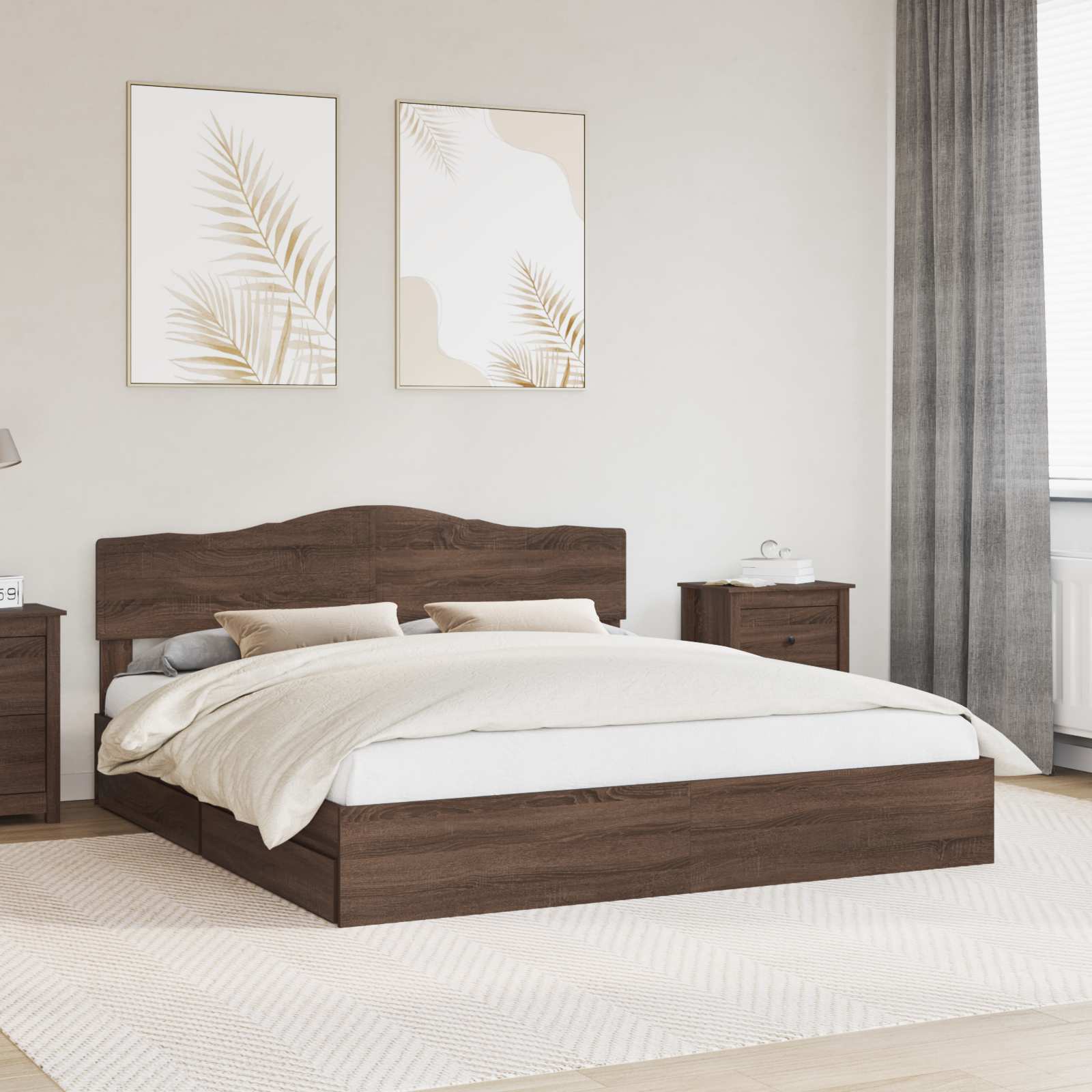 vidaXL Opslag bed met hoofdeinde Wit 200 x 200 cm Bewerkt hout