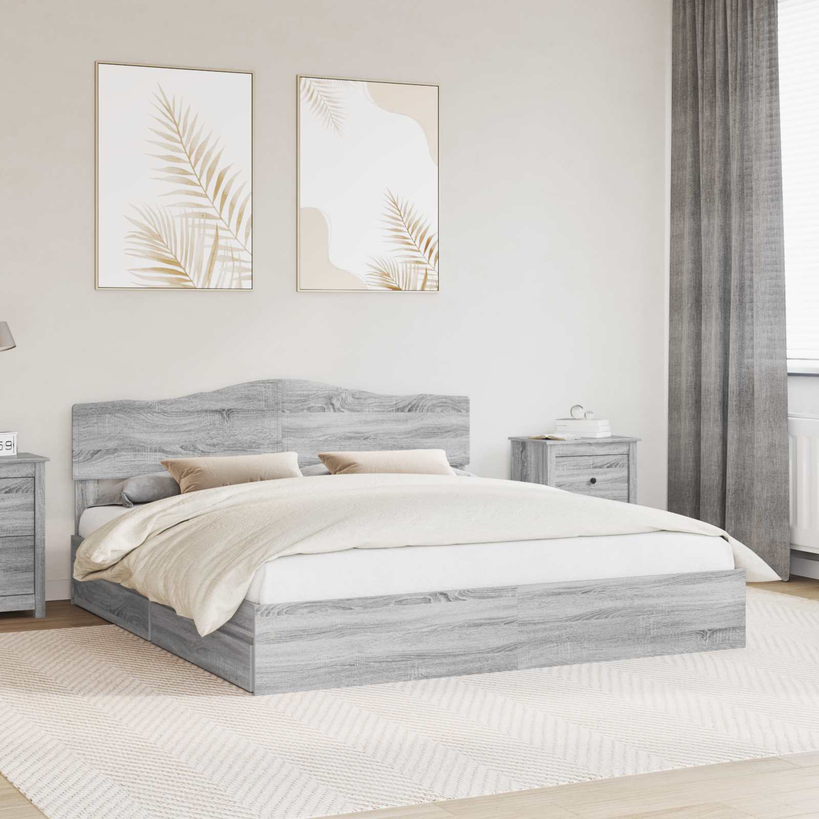 vidaXL Opslag bed met hoofdeinde Wit 200 x 200 cm Bewerkt hout