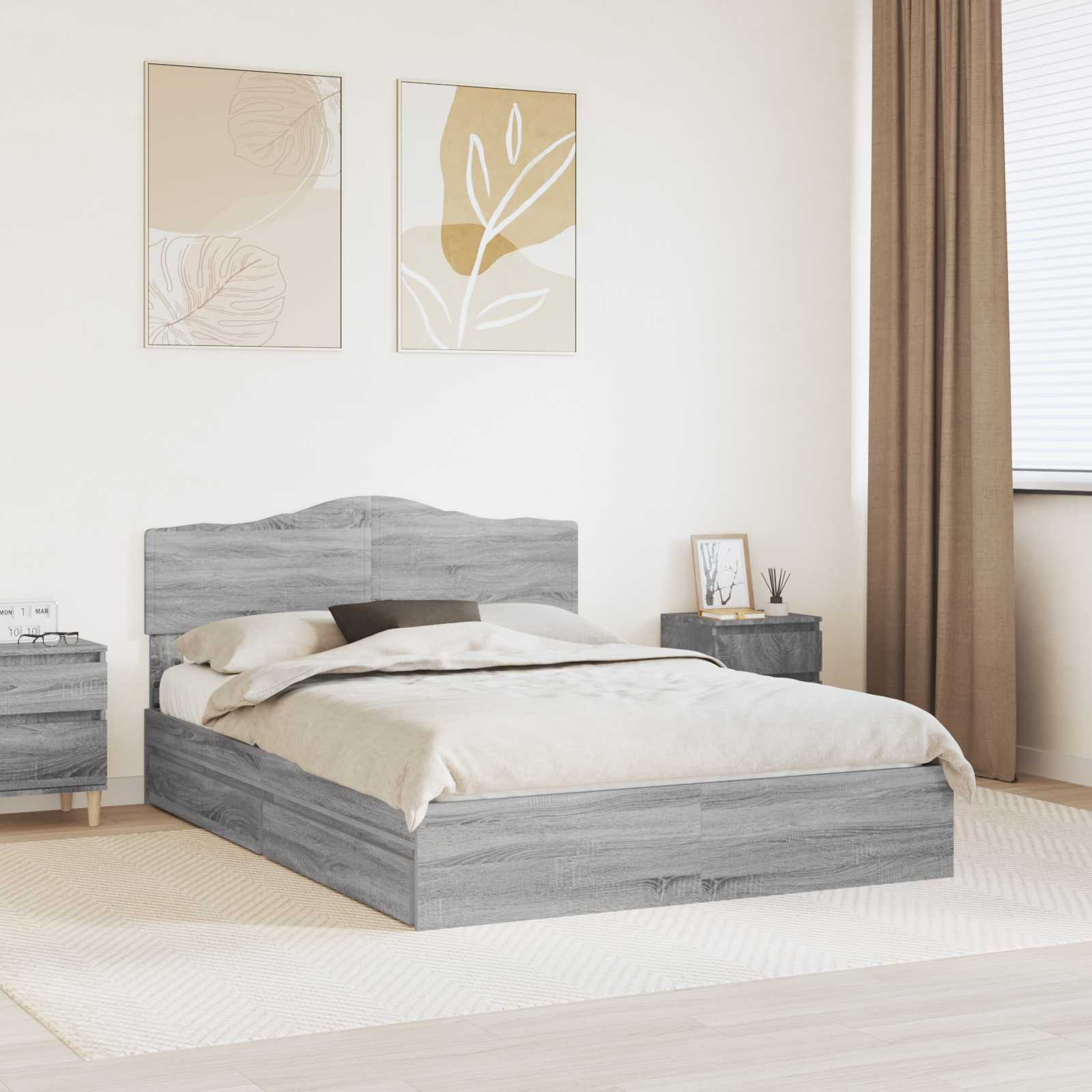 vidaXL Opslag bed met hoofdeinde Wit 200 x 200 cm Bewerkt hout