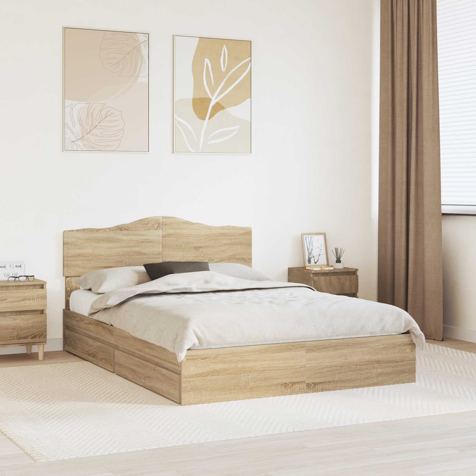 vidaXL Opslag bed met hoofdeinde Wit 200 x 200 cm Bewerkt hout